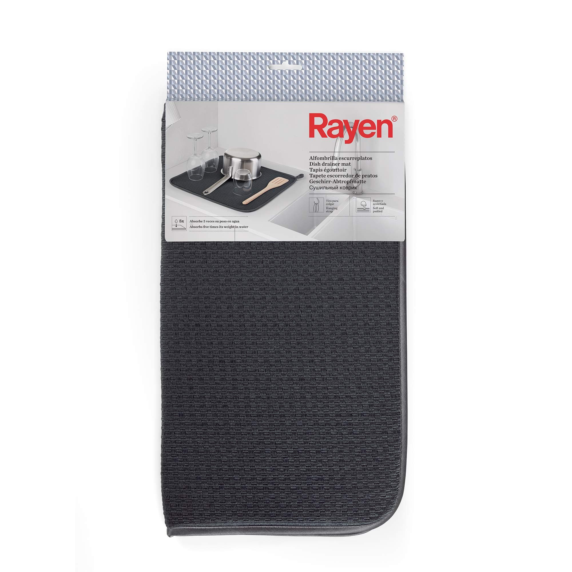 Rayen Dish Drainer Mat | Kitchen Dish Drainer | Super Absorbent Material | Quick Drying | Prevents Moisture | Dark Grey | 40 x 46 cm