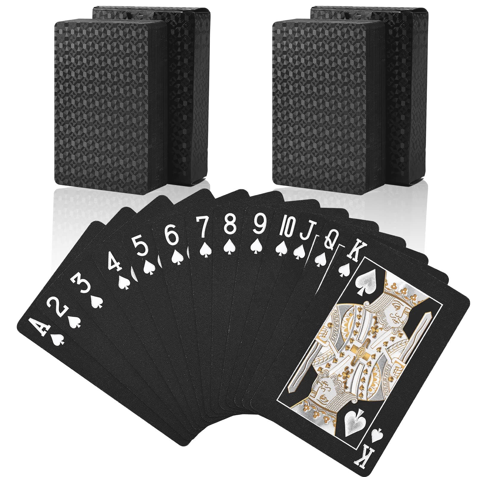 Joyoldelf Black Playing Cards, 2pcs Cool Black Foil Decks of Cards, Waterproof Playing Cards & Flexible Poker Cards with Box, Great for Party, Game, Cardistry, Magic Trick