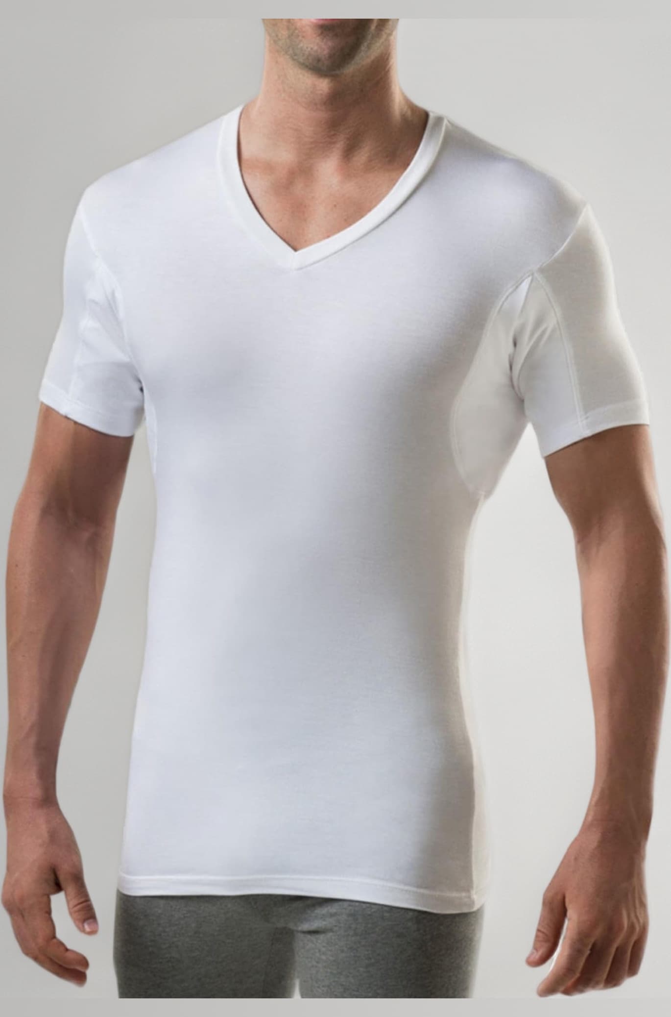 T THOMPSON TEE Sweatproof Undershirt for Men with Underarm Sweat Pads (Slim Fit, V-Neck) White