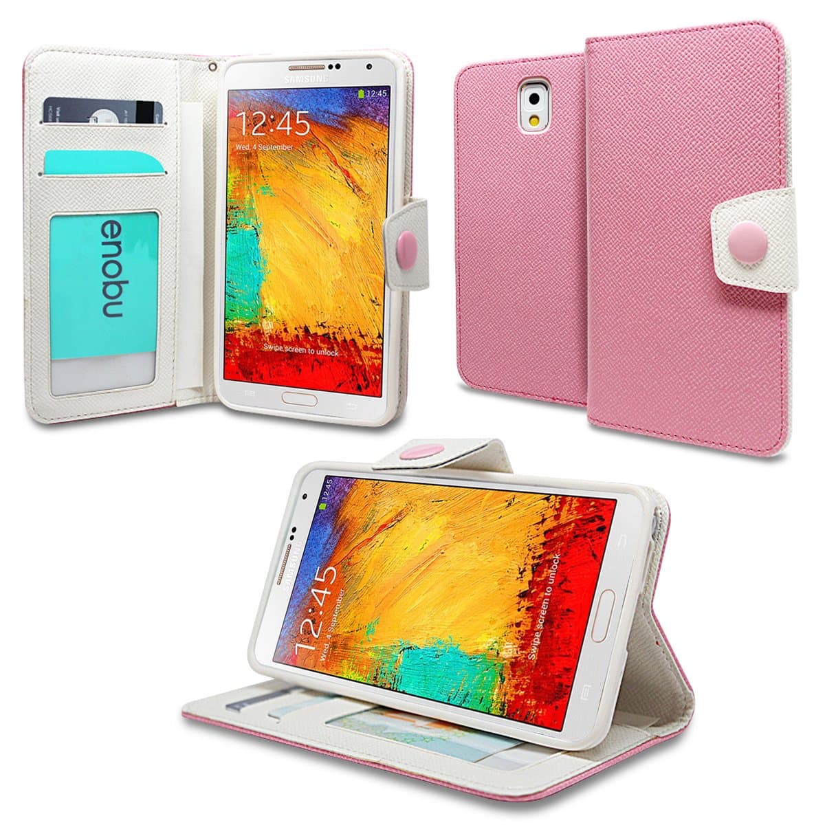 Enobu Wallet Flip Stand Case for Samsung Galaxy Note 4- Pink