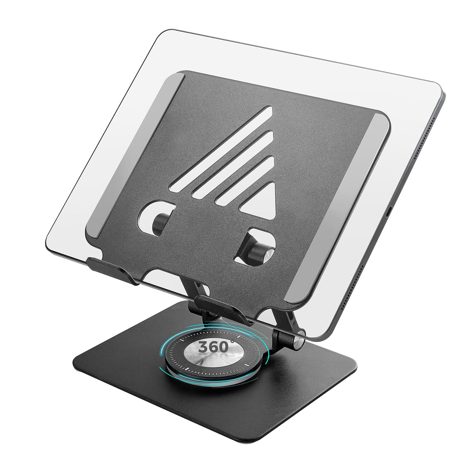 Tablet Stand for iPad Stand for Desk, Adjustable&Foldable iPad Pro Holder Portable Monitor Stand with 360° Rotating Base, Holder for iPad Pro, Fit for Computer Office Desk Accessories(Black)
