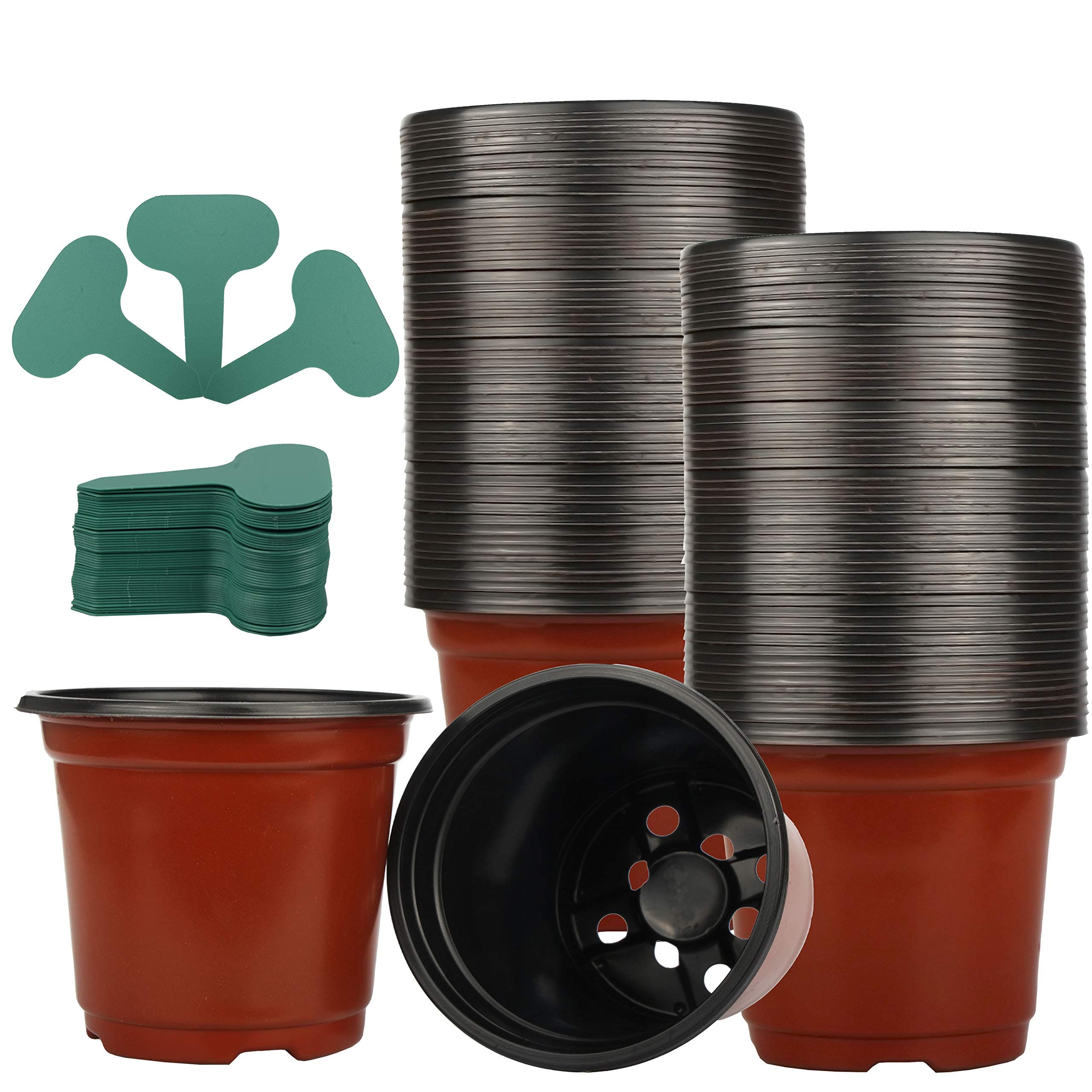 120 Pack 4" Plastic Plant Nursery Pots Pack for Seedling & Cutting, Plant Seed Starting with 120 Pcs Green Plant Labels
