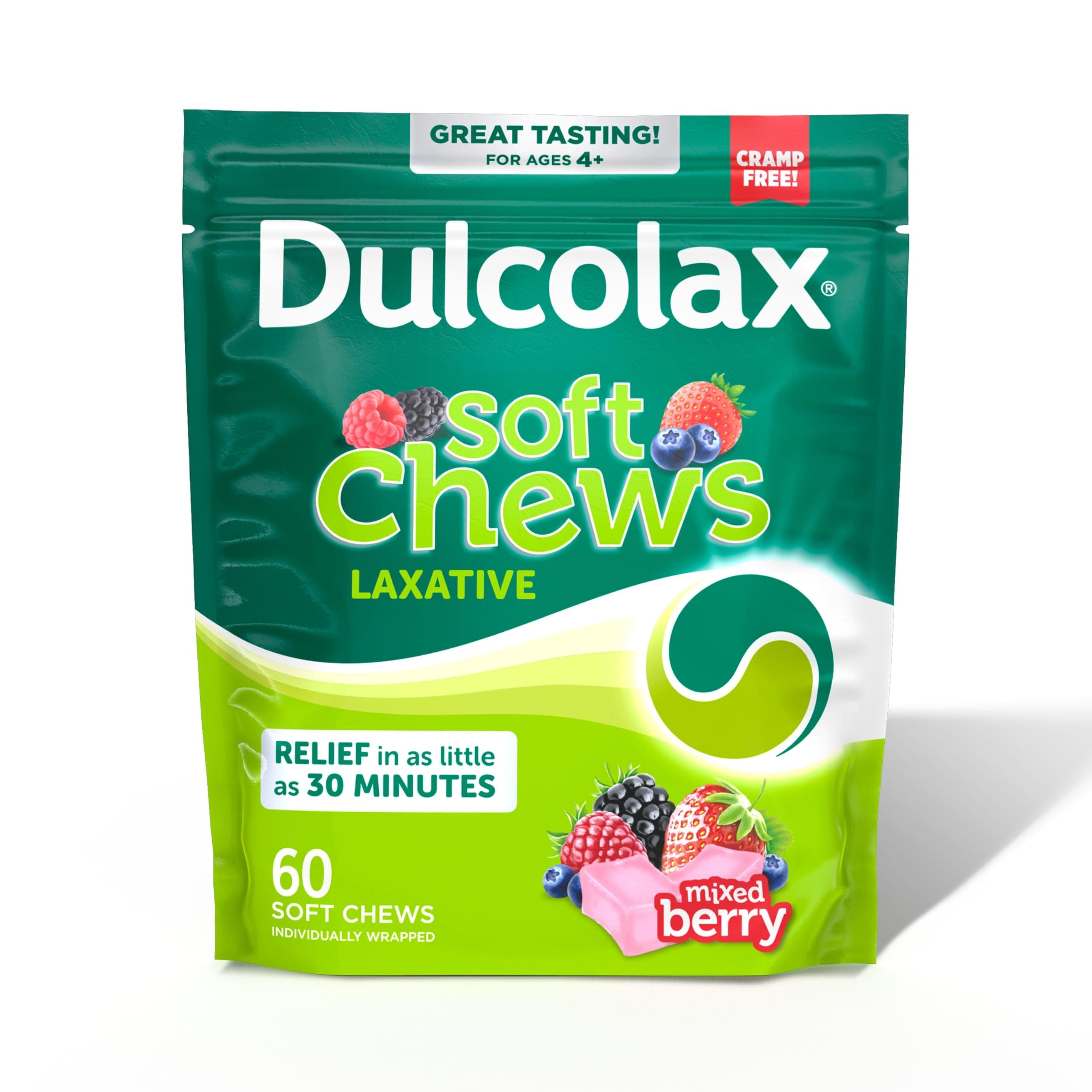 - Dulcolax Saline Laxative Soft Chews, Gentle Constipation Relief, Mixed Berry Flavor, Magnesium Hydroxide 1200 mg, 60 Count
