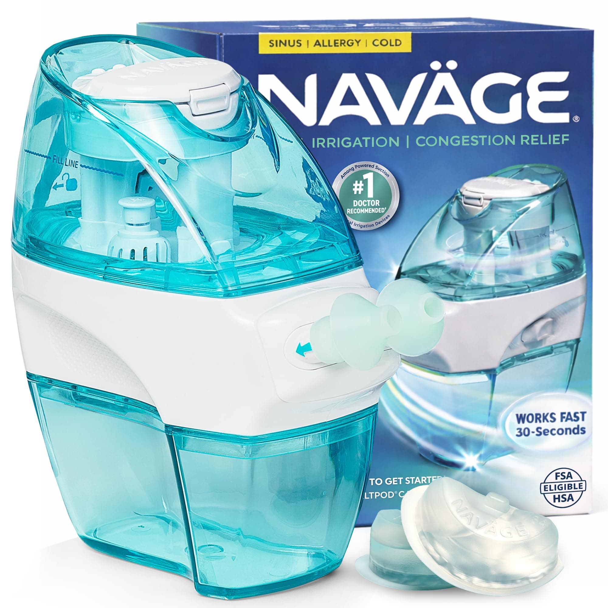 Starter Bundle – Nasal Irrigation System - Saline Nasal Rinse Kit with 1 Nose Cleaner and 30 SaltPods for Congestion Relief ($109 Value). Sinus Rinse for Clinically Proven Benefits