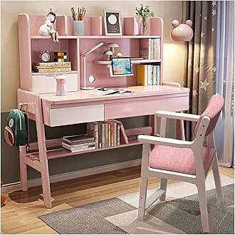 Kids Study Desk and Chair Set Multifunctional Solid Wood Desk for Kids Room 6-18 Height Adjustable Children School Study Desk with 0-60° Tilt Desktop, for Boys Girls (Color : Pink, Size : 120x60x130