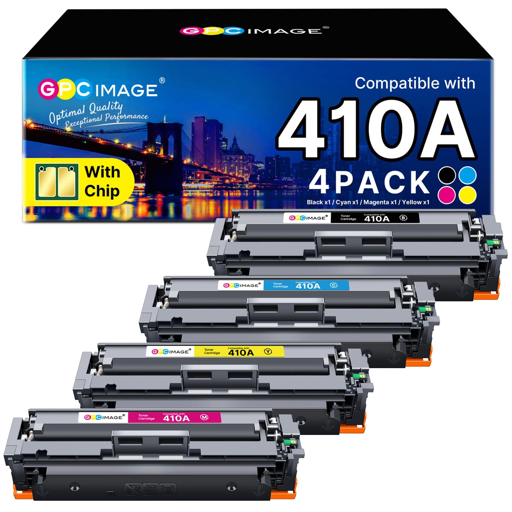 GPC Image Compatible Toner Cartridge Replacement for HP 410A CF410A CF411A CF412A CF413A to use with Color LaserJet Pro MFP M477fdw M477fdn M477fnw Pro M452dn M452nw M452dw Printer Toner (4 Pack)