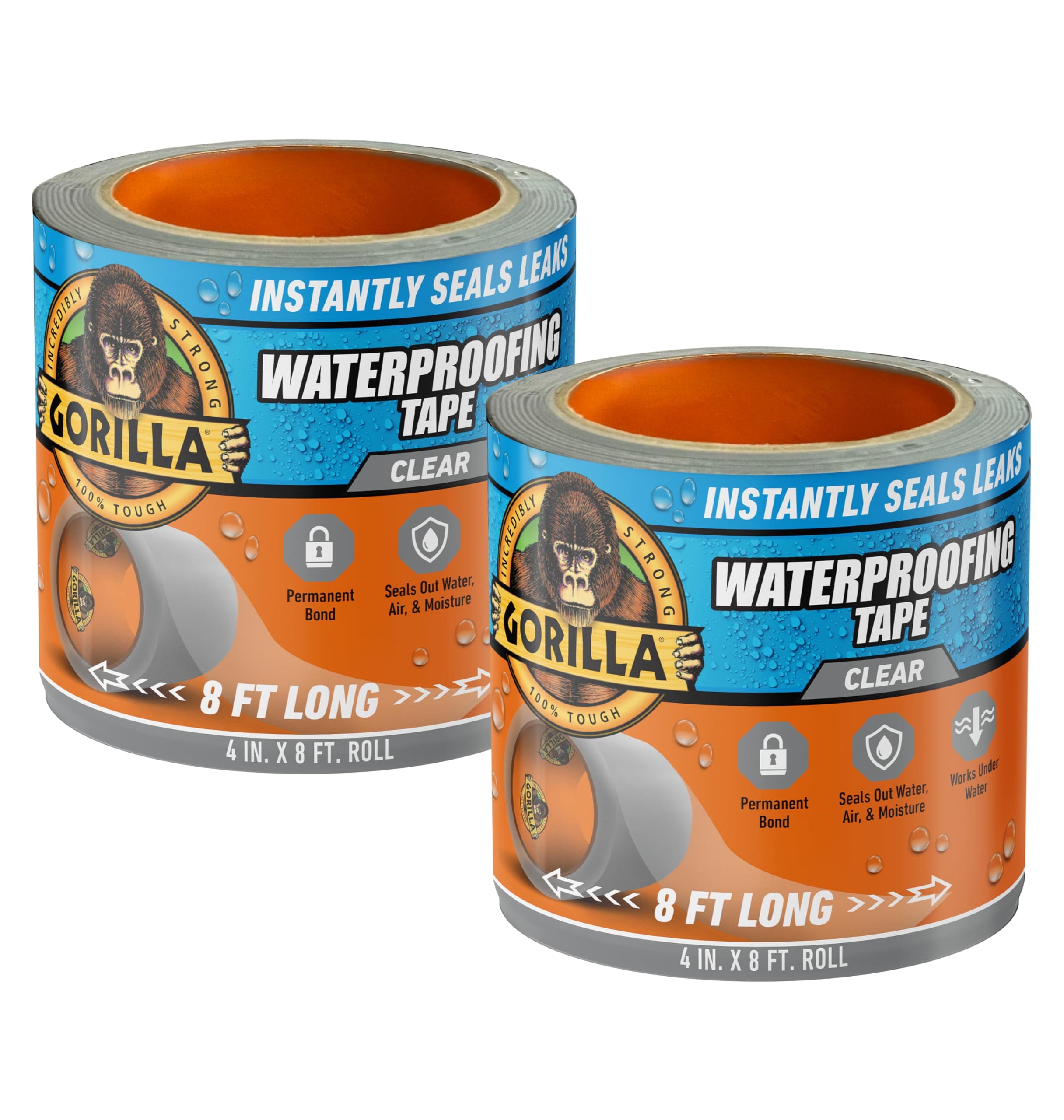 Waterproof Patch & Seal Tape, 4" x 8', Clear, (Pack of 2)