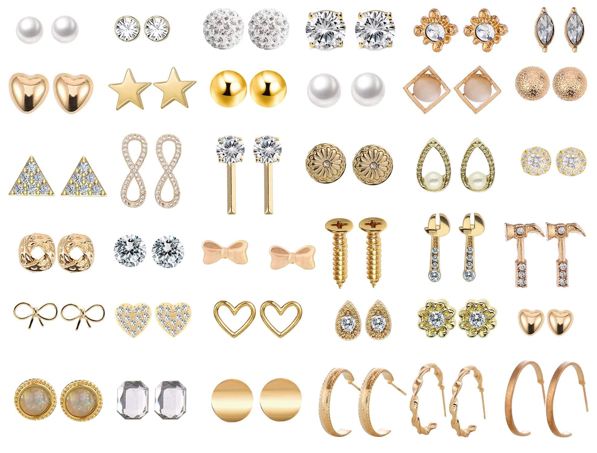 42/ 36Pairs Assorted Multiple Stud Earrings Jewelry set With Card for Women Girls Simple Hoop earring set