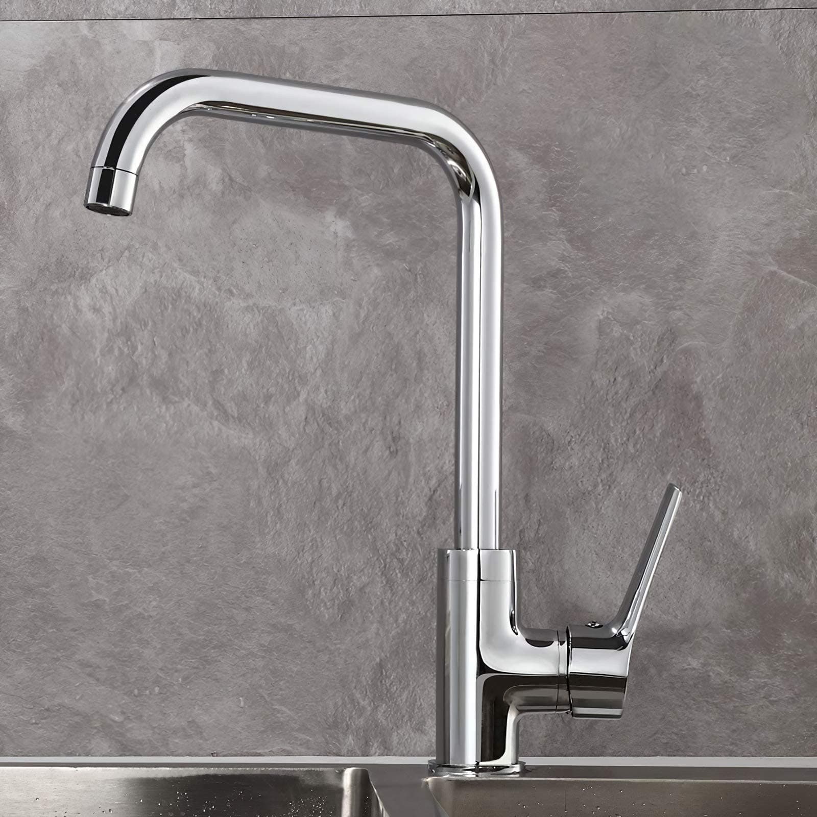 GAVAER Kitchen Tap, 360°Swivel Right Angle Bend Design Kitchen Mixer Tap with Single Lever for Adjusting Temperature, Solid Brass Base, Chrome-Plated Surface.