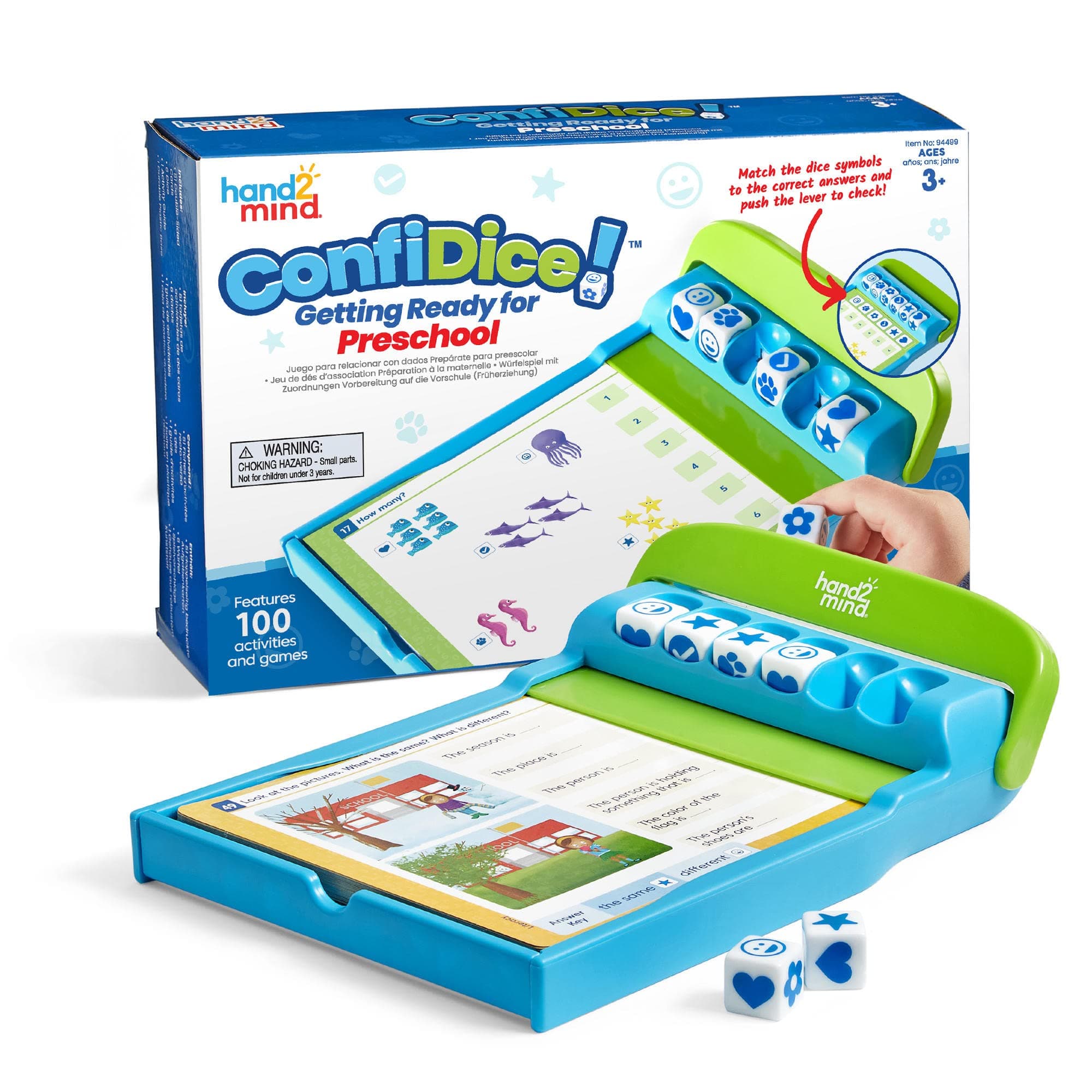 hand2mind ConfiDice! Getting Ready for Preschool, Preschool Prep, Learning Games for Preschool, Toddler Learning, Math and Reading, Preschool Workbook, Homeschool Preschool (100 Activities and Games)