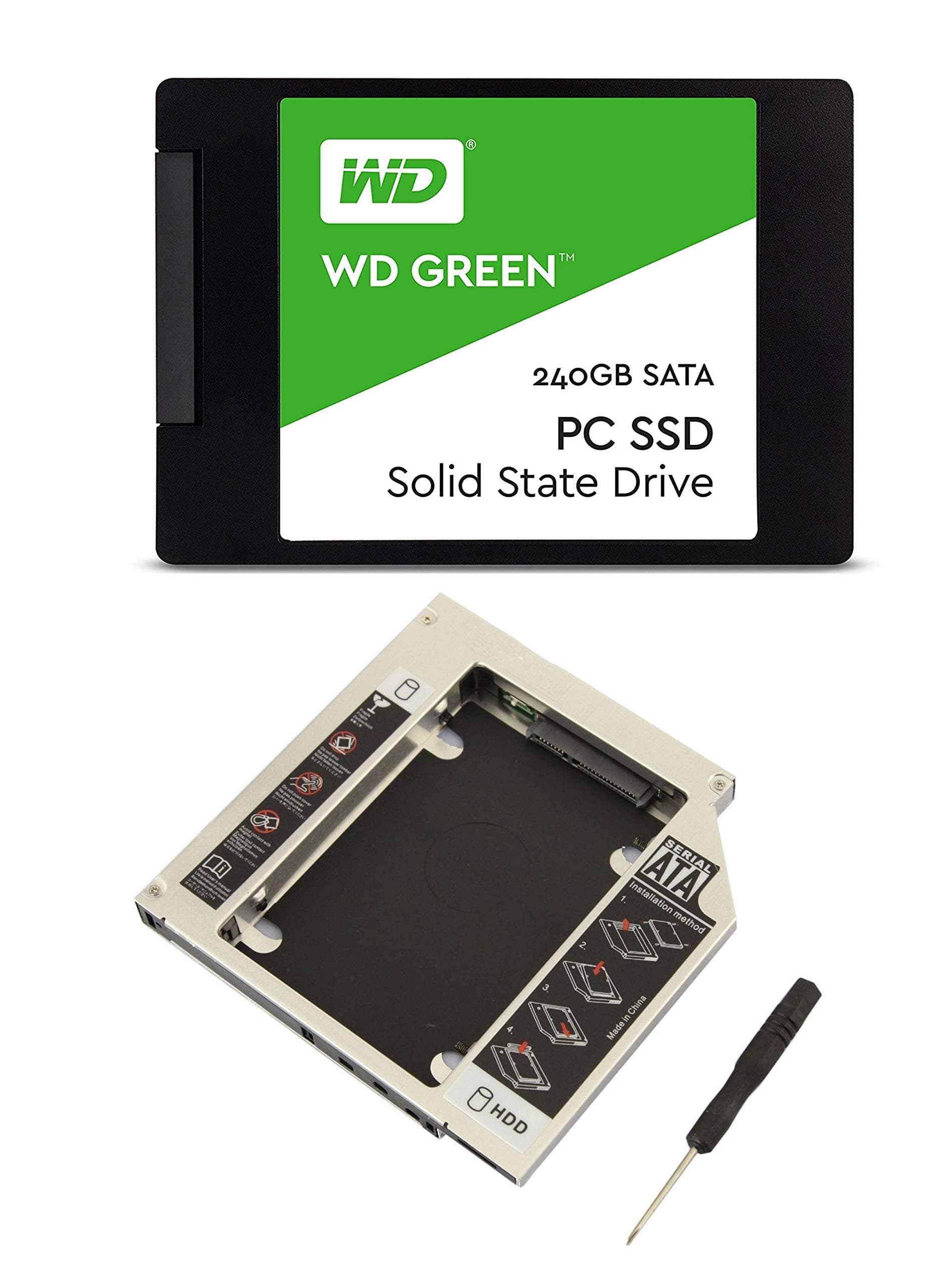 Witamy Sata Caddy 9.5 mm for 2.5"-inch Hard Drive Disk HDD and WD 240 GB Green SSD Combo for All Laptops (Multicolour)