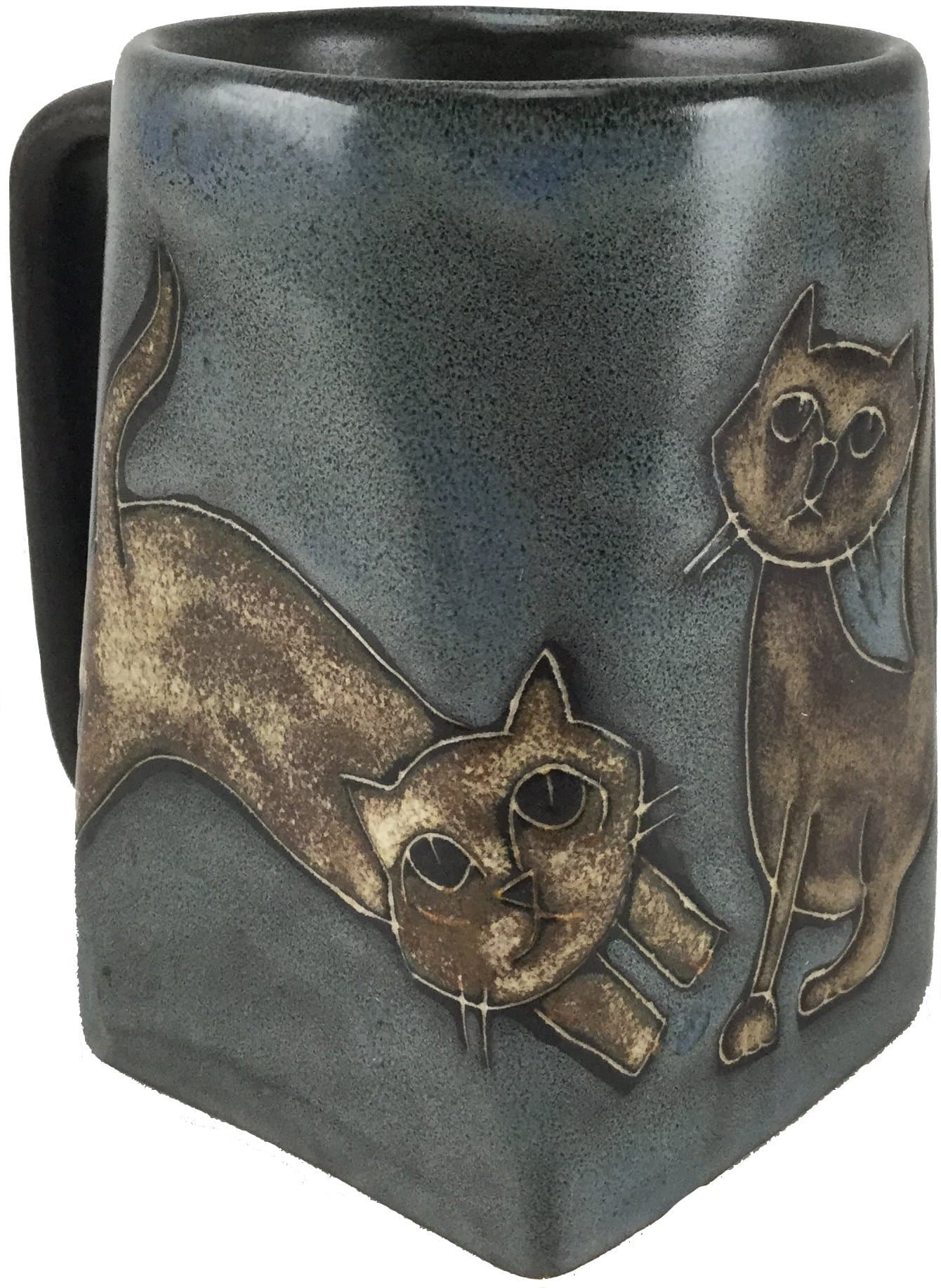 Creative StructuresOne 1 Mara Stoneware Collection - 350ml Coffee Cup Collectible Square Bottom Blue Dinner Mug - Kitten Cats Design