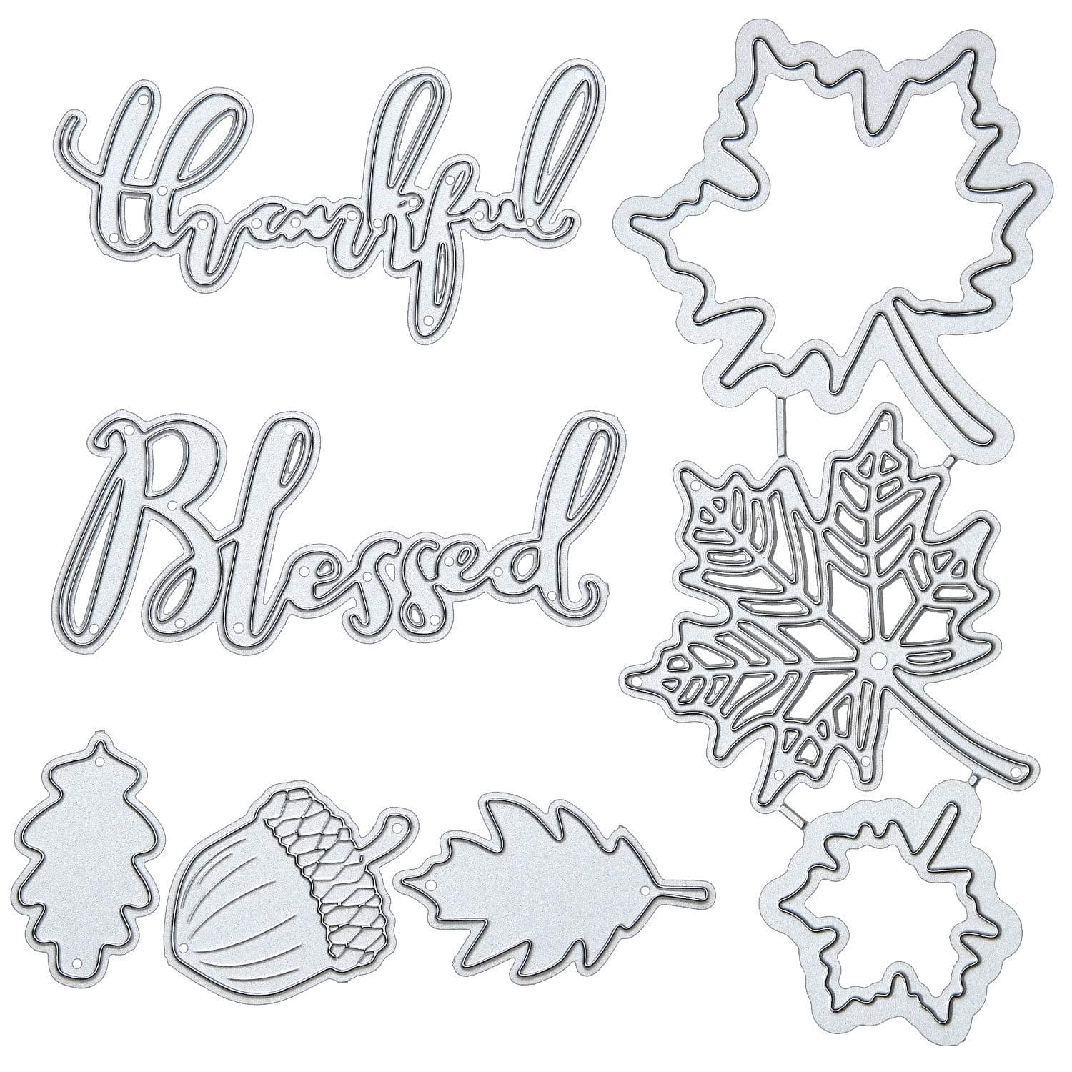 8 Pieces Thanksgiving Fall Metal Die Cuts for Card Making Embossing Stencils Includes Maple Leaf Stencils Fall Leaves Thankful Word Cut Dies for DIY Scrapbooking