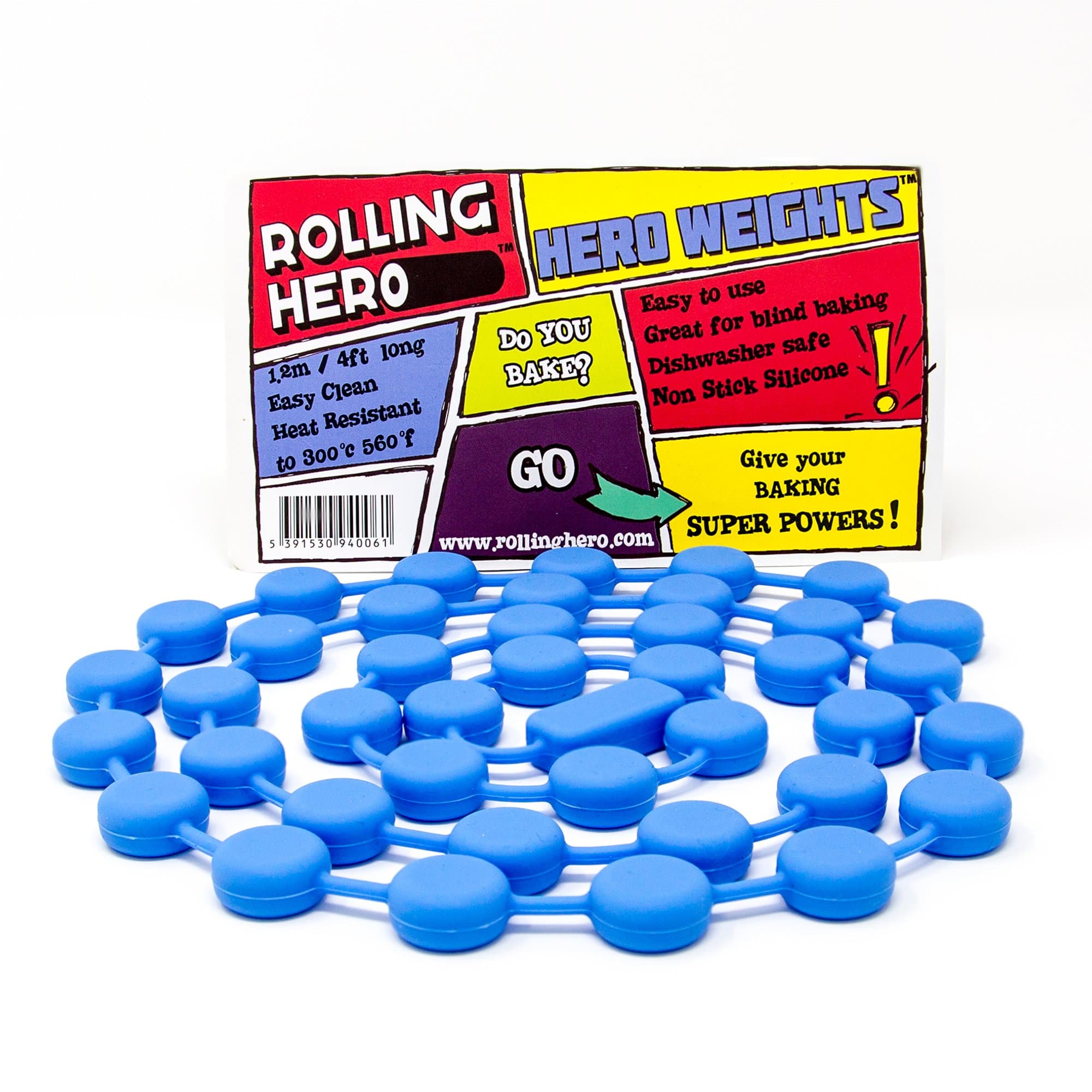 ROLLING HERO Silicone Pie Weights - Chain of Baking Beads or Beans for Blind Baking Pastry Shells or Pie Crusts (1, Blue)