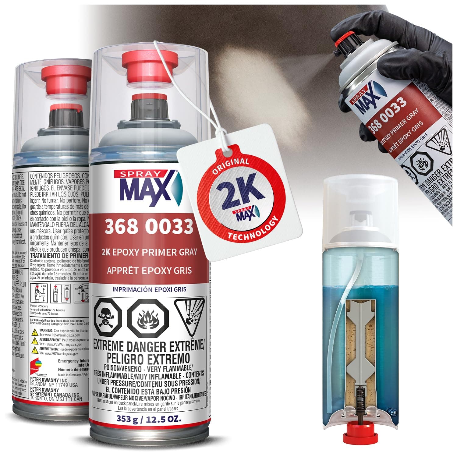 Spray max 3680033, 2K Epoxy Rust-Cure Primer, Gray, Aerosol (1)