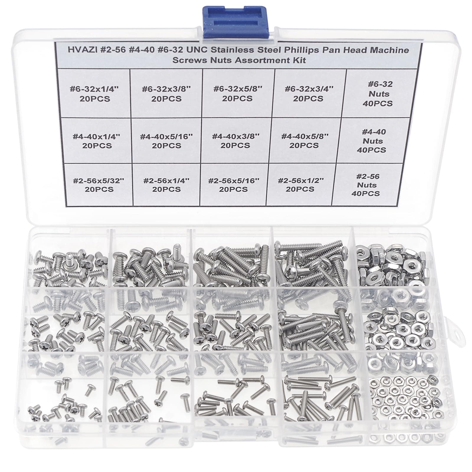#2-56 UNC Stainless Steel Phillips Pan Head Machine Screws Nuts Assortment Kit #2-56 #4-40 #6-32UNC