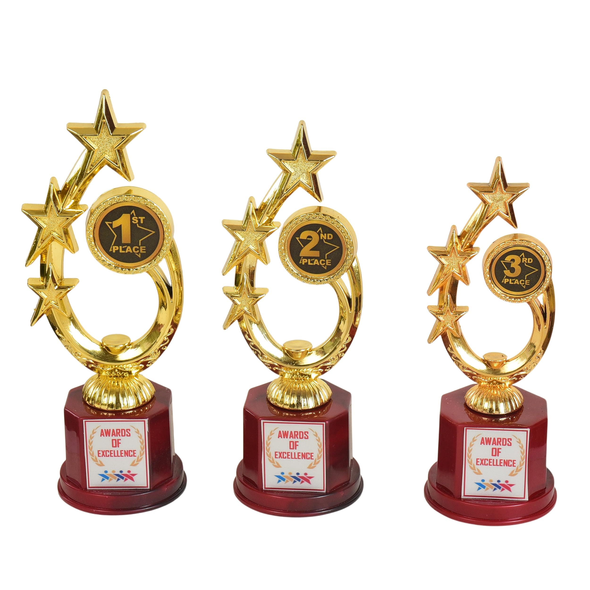 Victory Three Star Combo 1st,2nd,3rd Trophies for Winners appreciations Events Awards for Teachers Students Offices(Golden - 10",9",8")
