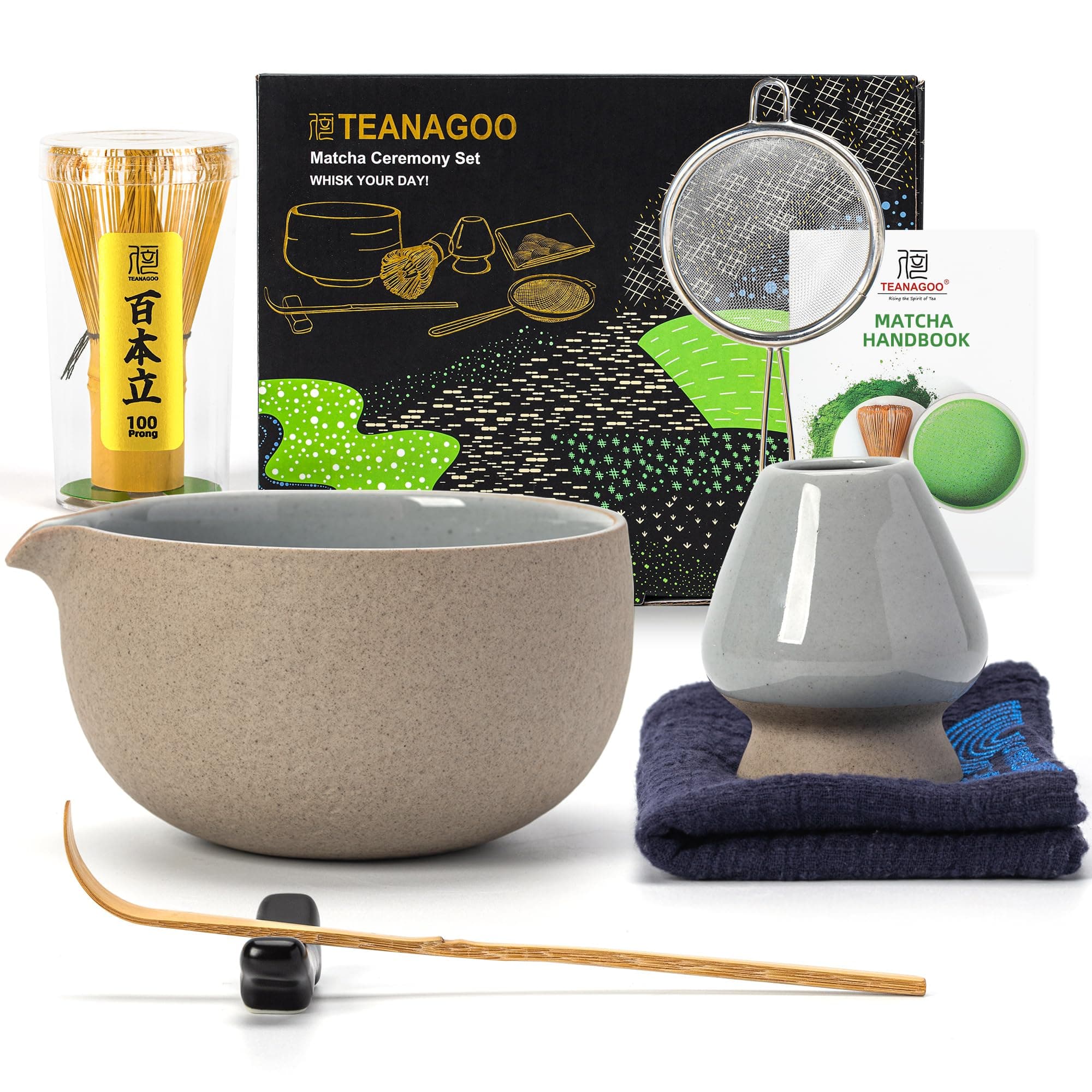 TEANAGOO Matcha Whisk Set,7 Pcs Matcha Set,Matcha Kit for Ceremony,Matcha Tea Set for Making Breakfast/Latte,Starter Kit Set and Bowl with All Accessories,Gift for Friend/Family