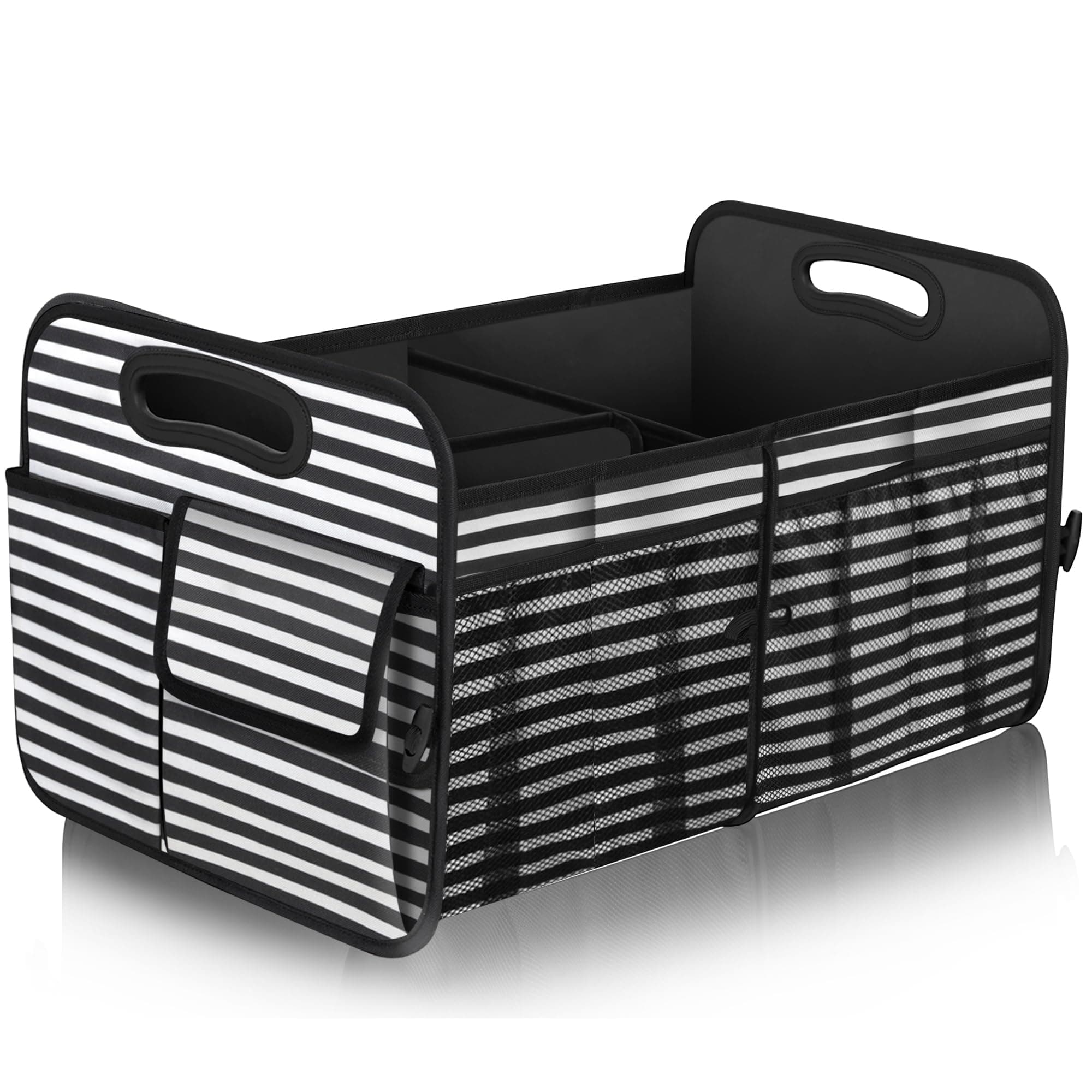 Car Trunk Organizer,Car Storage Organizer with 72L Large Capacity Waterproof Collapsible and 11 Pockets,Trunk Organizer for Car Suv/Jeep/Sedan, Large Size, Stripe