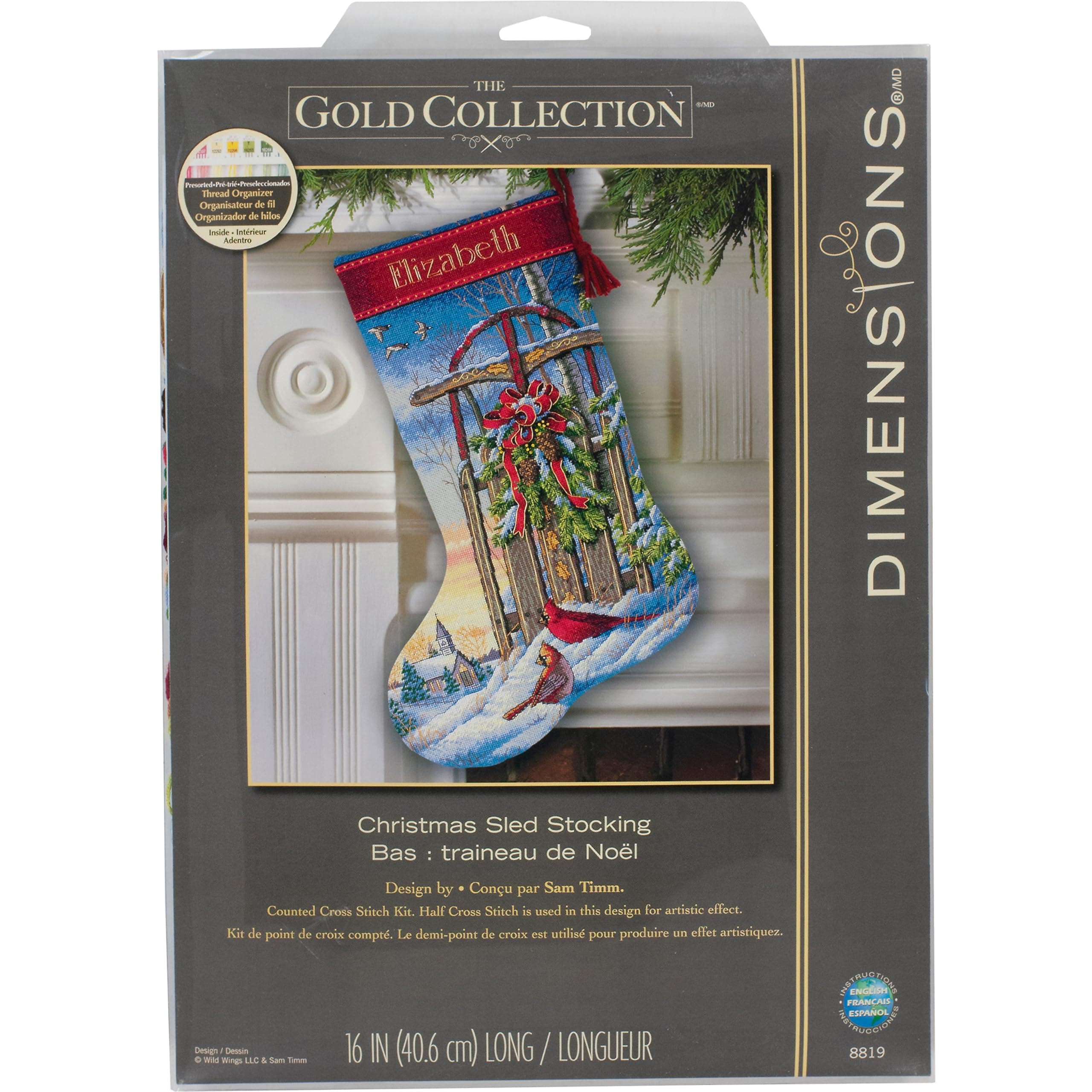 Dimensions Christmas SLED, Cotton, Multi-Colour, 16" Long