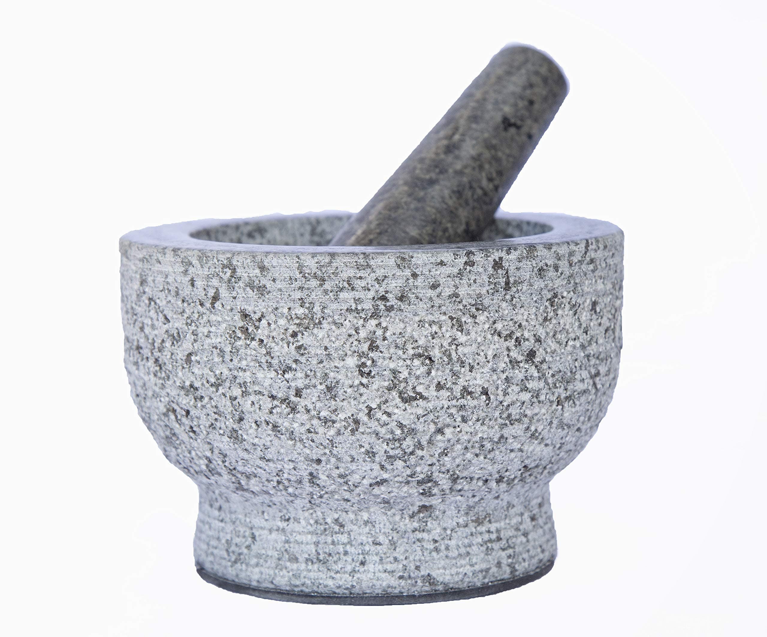 Mortar and Pestle, 2 Cup Capacity Solid Unpolished Granite Spice Grinder with Anti Scratch and Slip Base. Authentic Molcajete