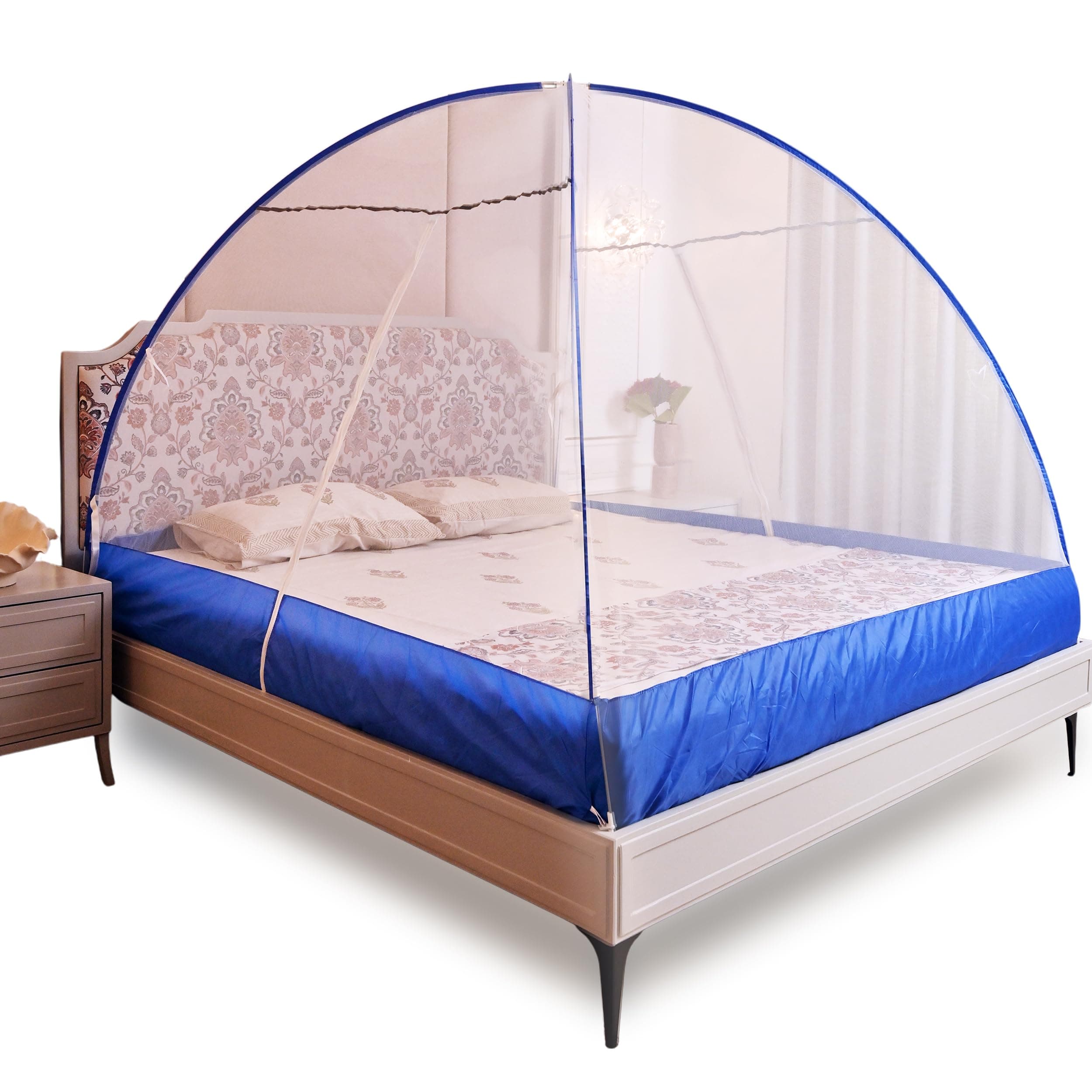Onlinetree Mosquito net for King Size Bed | Mosquito net Double Bed | Bed Queen Size Foldable Machardani | Polyester 30GSM Strong Net | PVC Coated Corrosion Resistant Steel Wire - Blue