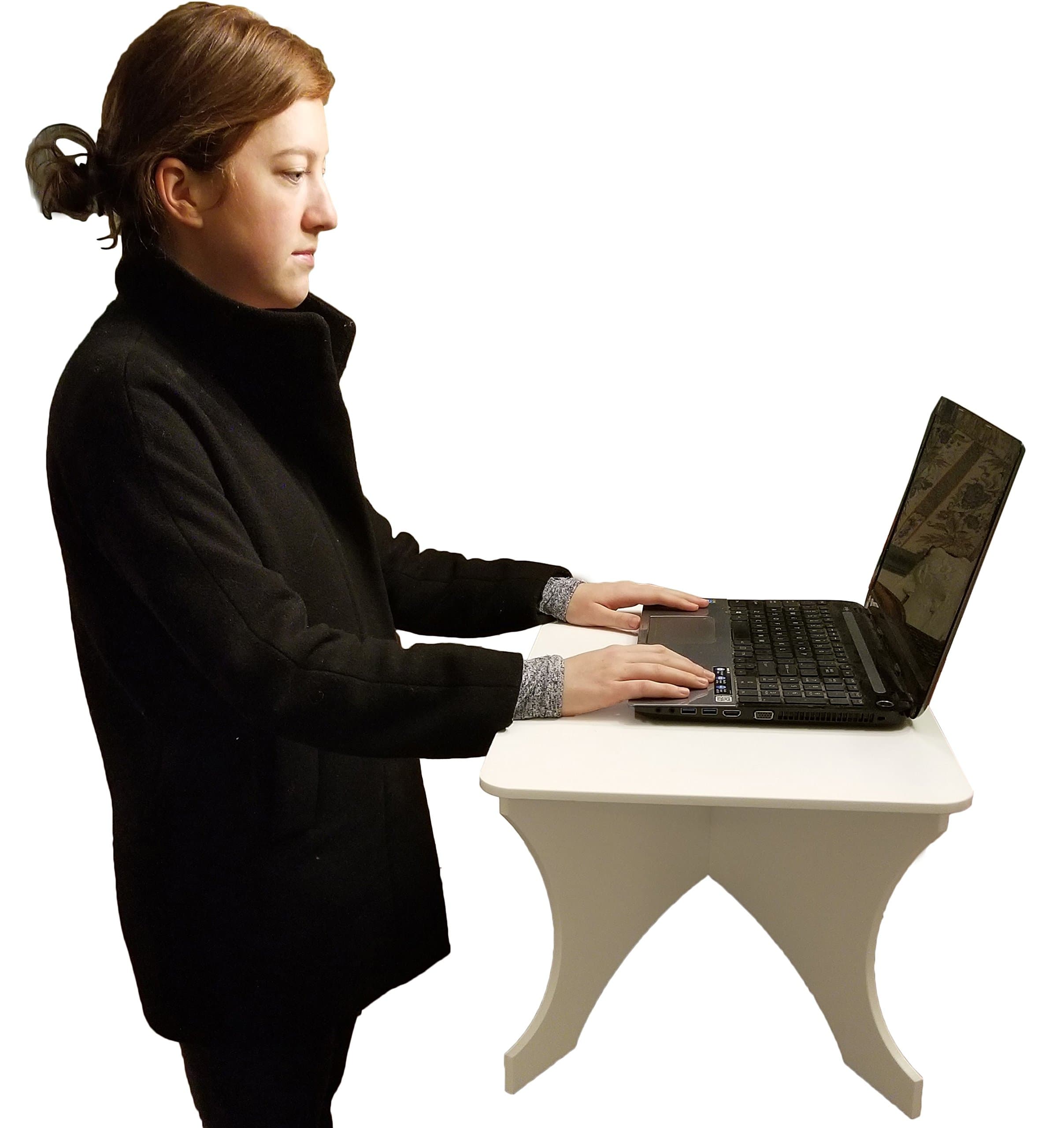 Standing Desk Converter Workstation: Green Portable Tabletop Sit Stand Work Desk Tray for Laptop and Desktop Monitor with Keyboard, 24” Wide White Ergonomic Office Riser