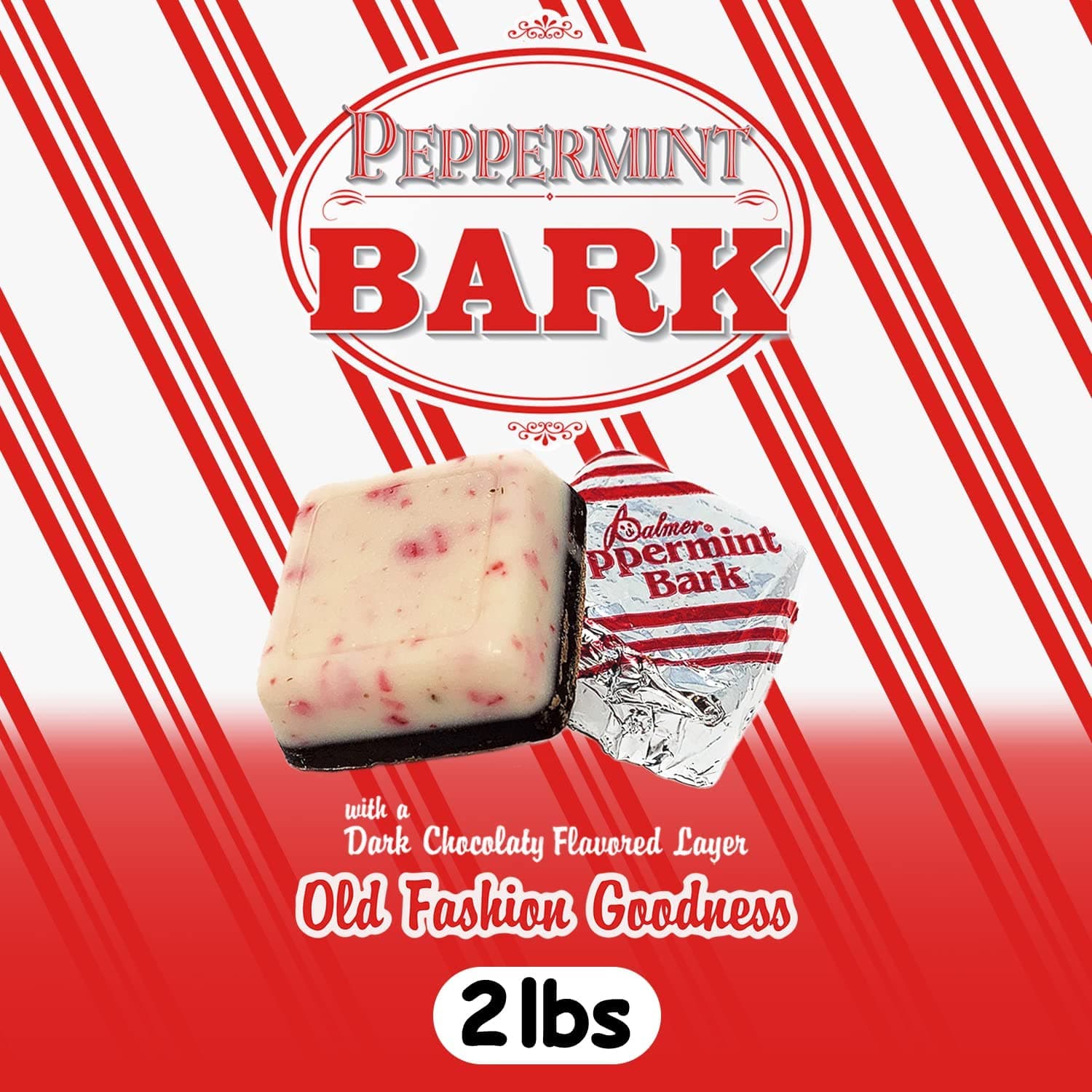 R.M. Palmer Peppermint Bark Bulk Bag of Peppermint Bark Holiday Themed Treats, Candy, and Snacks - 2 Pound (Pack of 1)