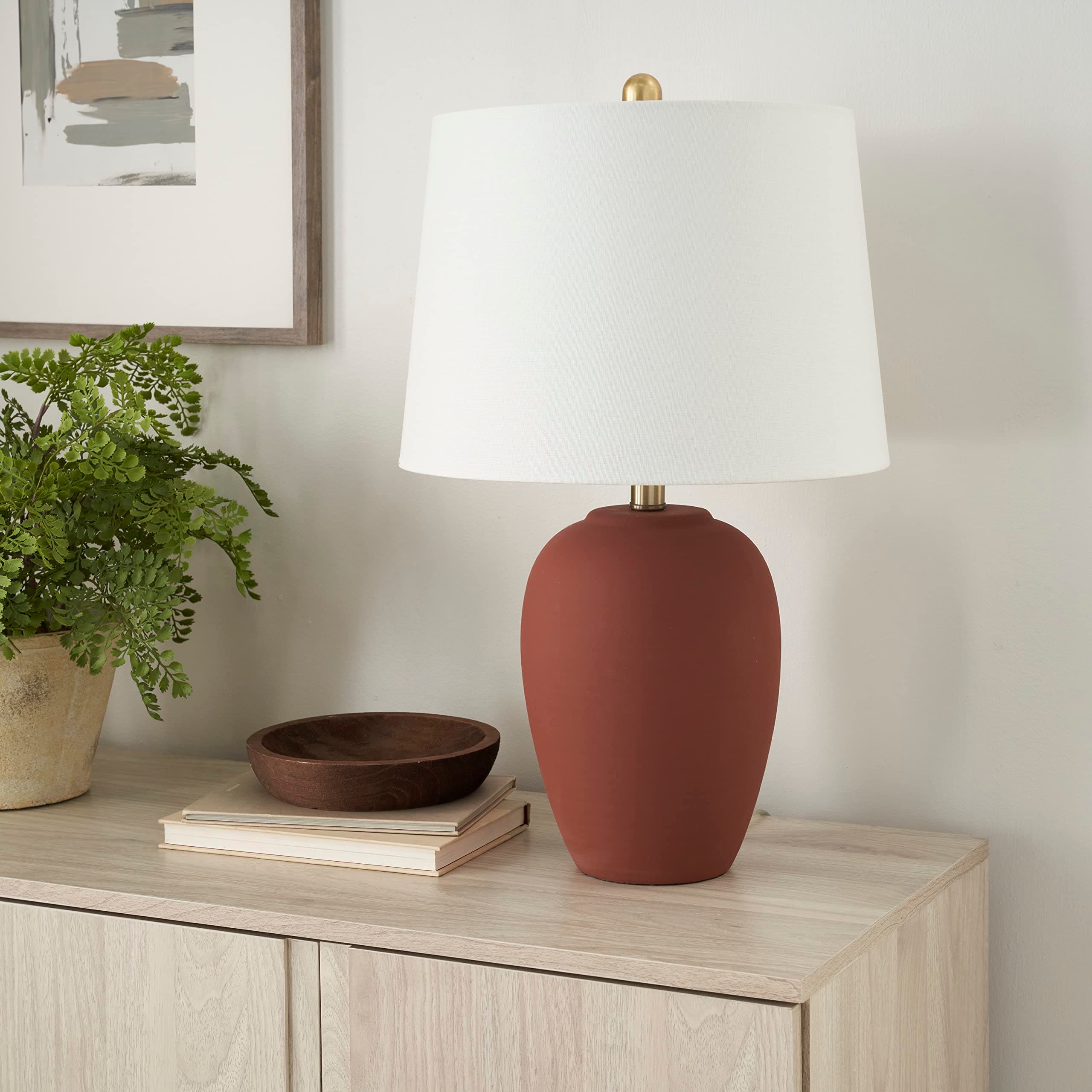 Home 23" Rust Orange Ceramic Pot Table Lamp for Bedroom, Living Room, Dining Office, with White Tapered Drum Shade