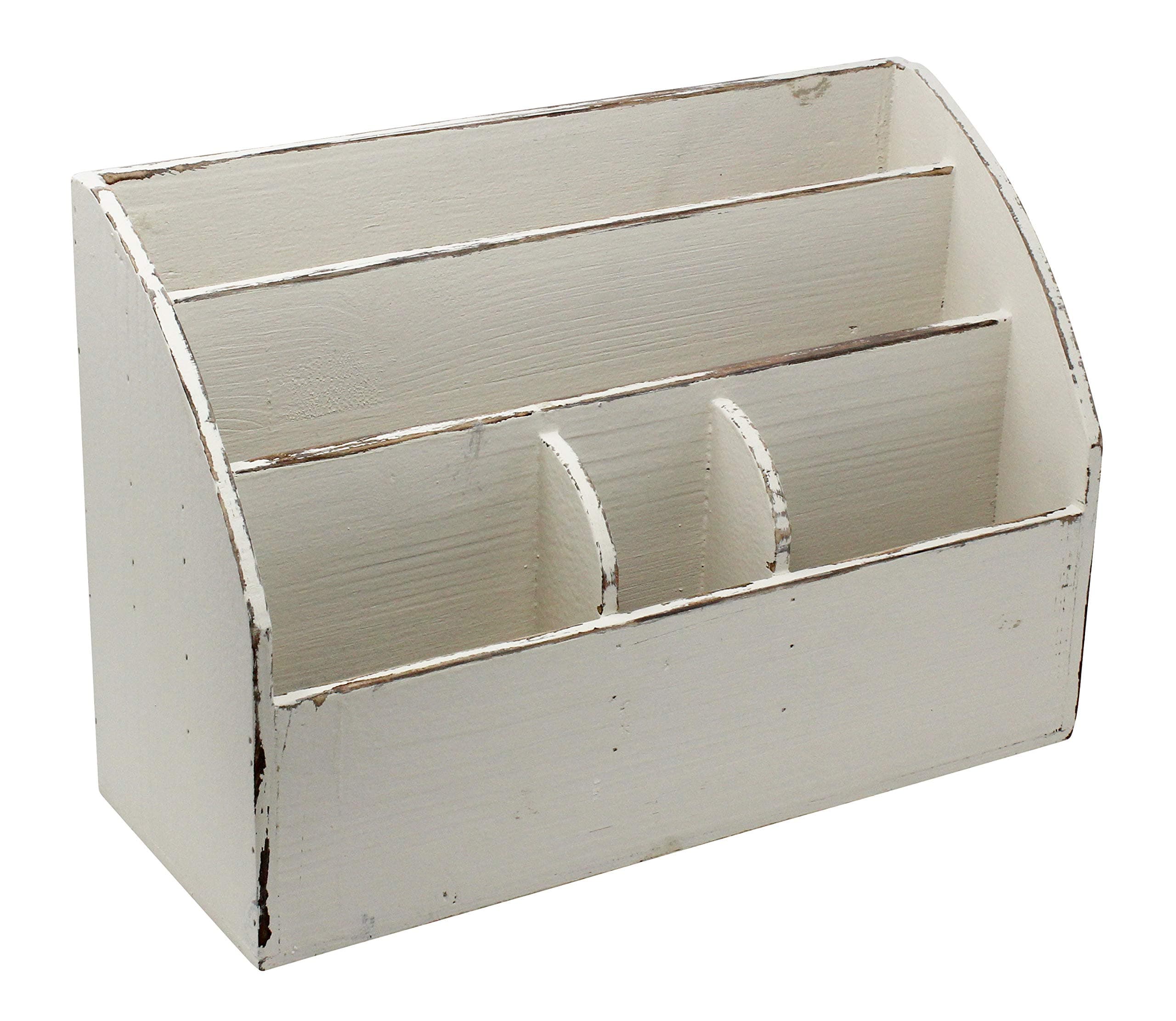 Executive Office Solutions Vintage Rustic Wooden Office Desk Organizer & Mail Rack for Desktop, Tabletop, or Counter - Distressed Torched Wood – for Supplies, Desk Accessories, Mail White (WO3A)