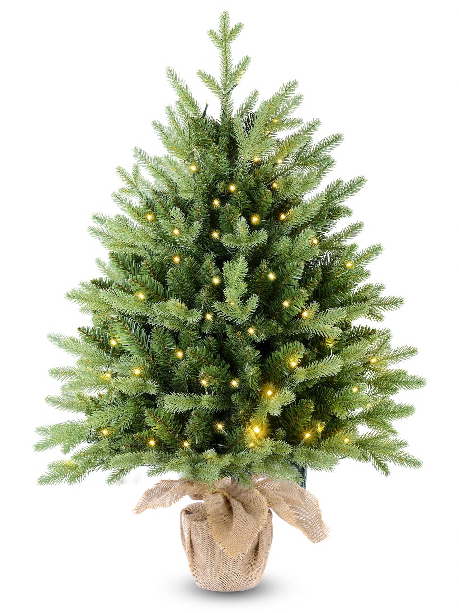 3FT Mini Prelit Artificial Holiday Christmas Tree with Remote, Warm White Lights, Branch Tips for Home, Office, Party Decoration White Pine Spruce