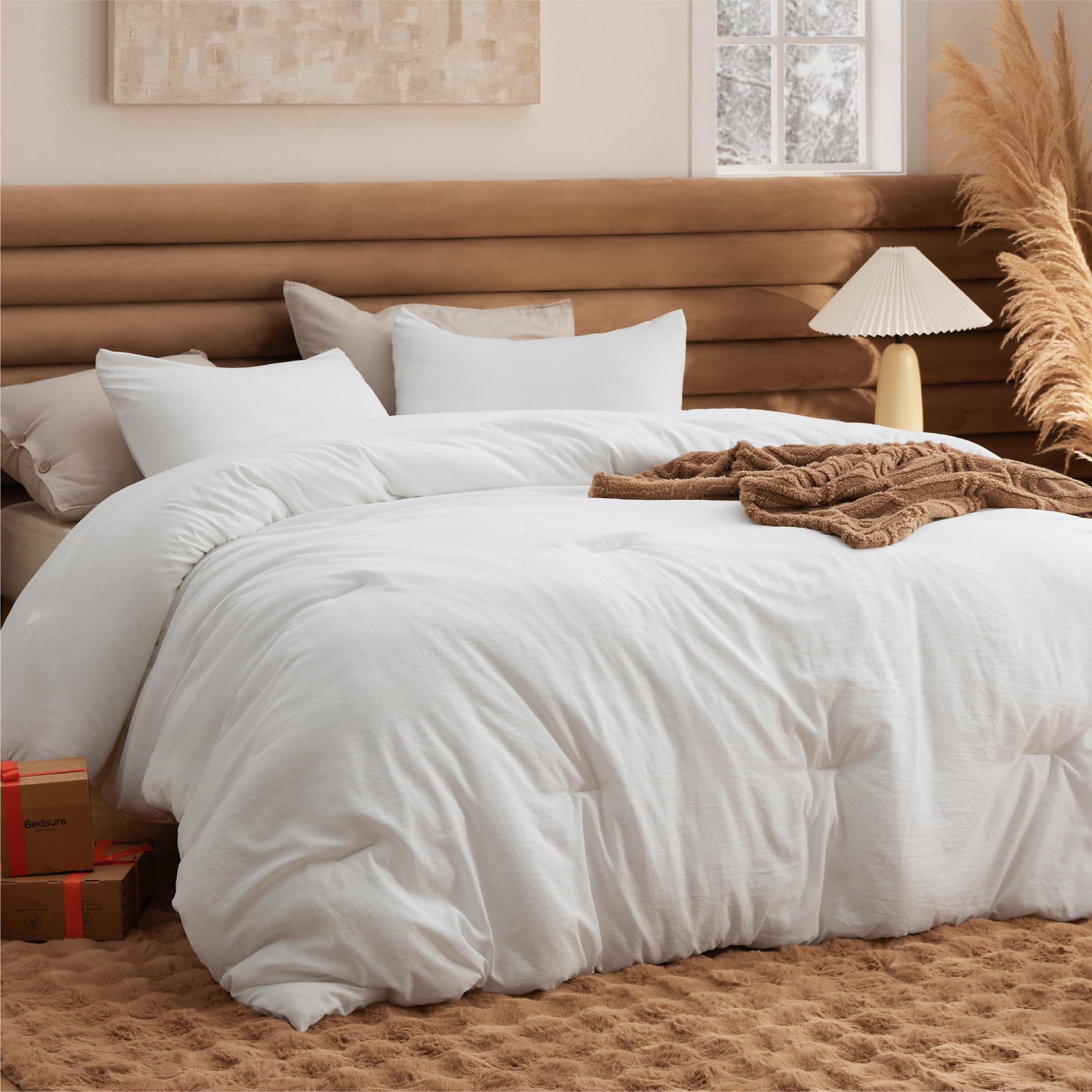 Bedsure Queen Comforter Set, White Soft Prewashed Bedding for All Seasons, 3 Pieces GentleSoft™ Bed Set, 1 Lightweight Comforter (90"x90") and 2 Pillowcases (20"x26")