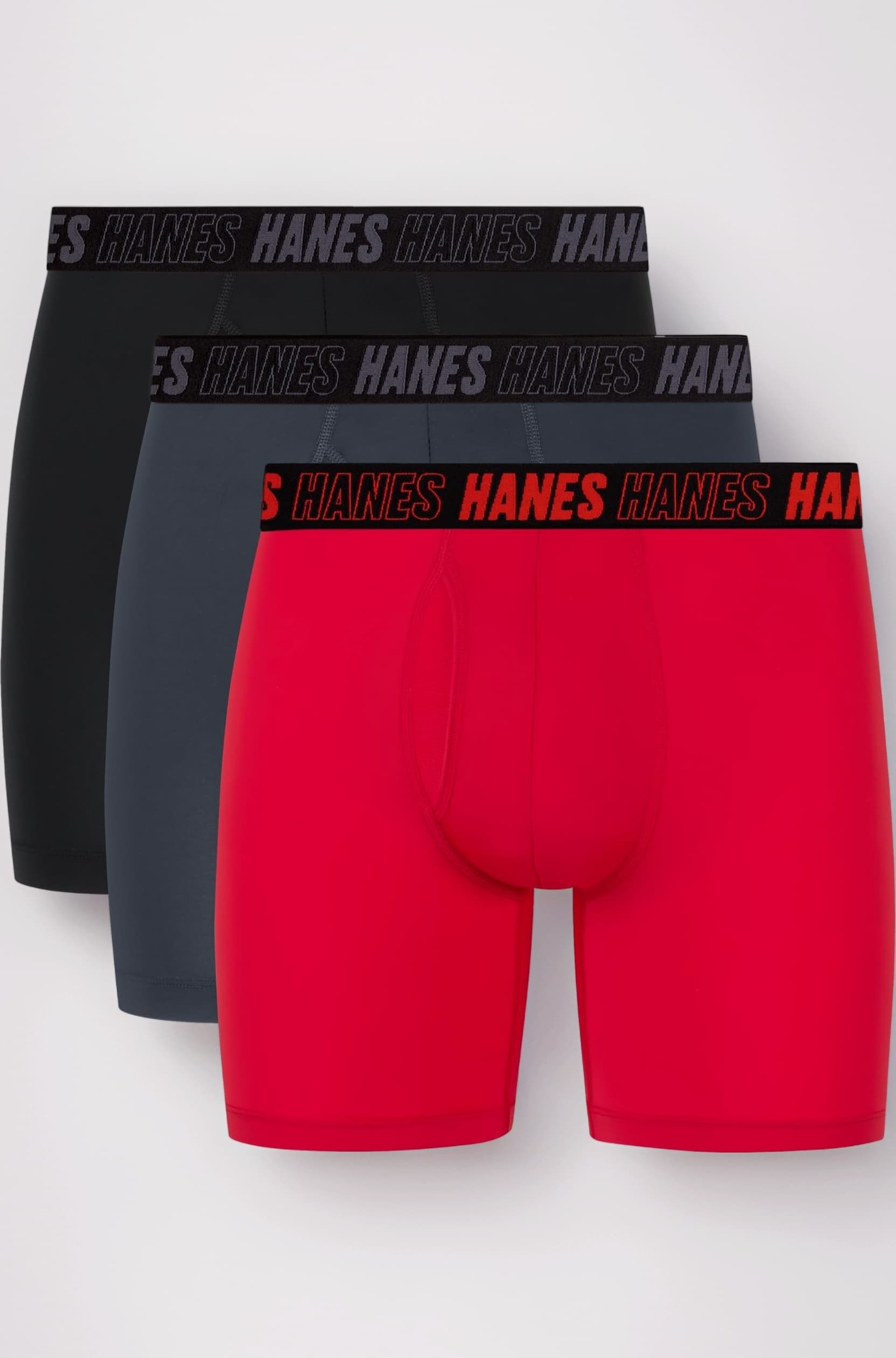 Hanes Men's Moves Performance Boxer Brief, Total Support Pouch, Regular, Trunk, and Long Leg, 3-Pack