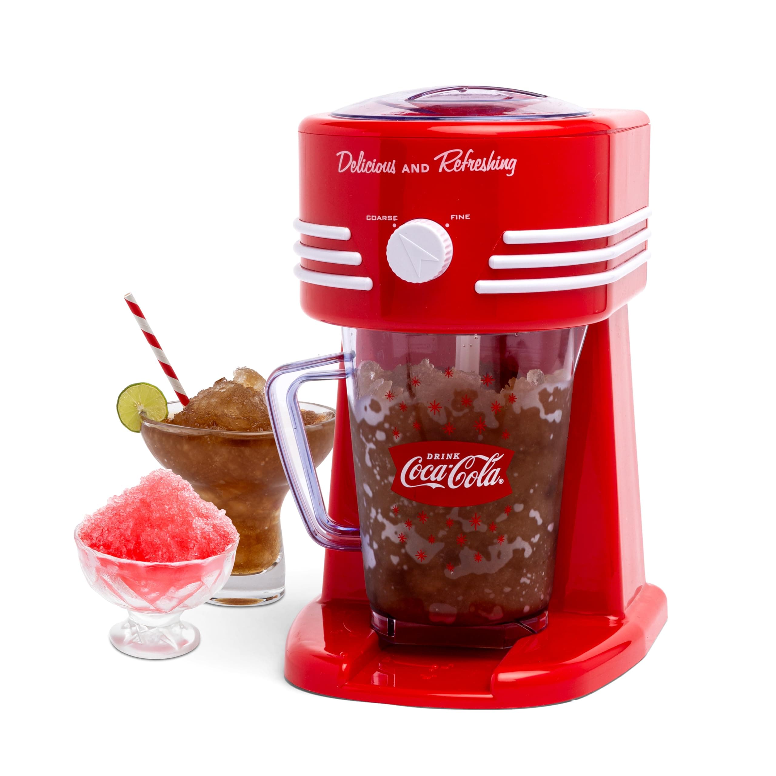 Coca-Cola Frozen Drink Maker and Margarita Machine for Home - 40-Ounce Slushy Maker with Stainless Steel Flow Spout - Easy to Clean and Double Insulated - Red