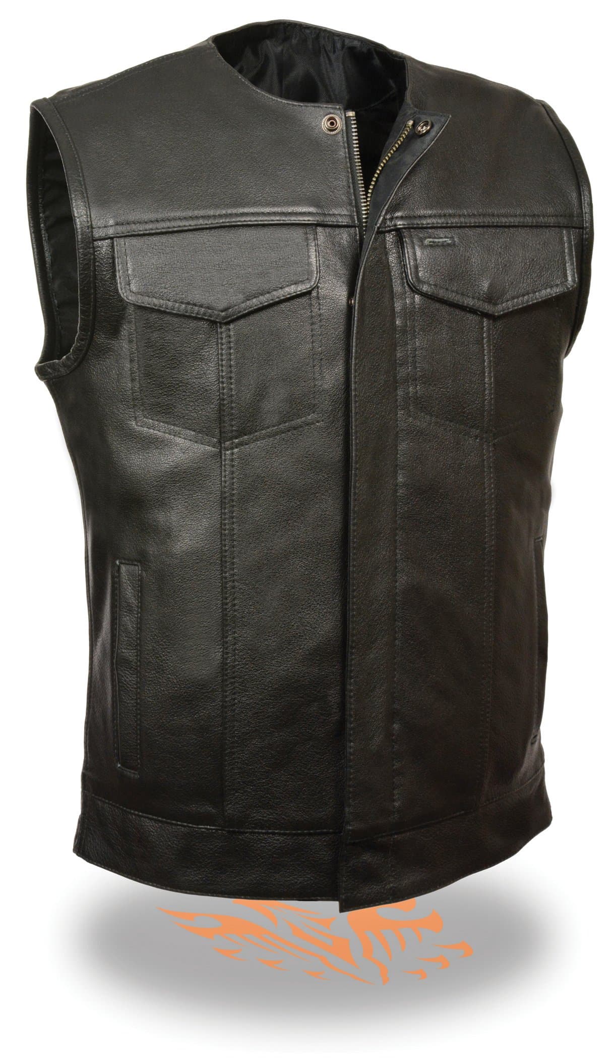 SOA Motorcycle Vest with Snap & Zipper-Front Closure.Dual Concealed Gun Pockets