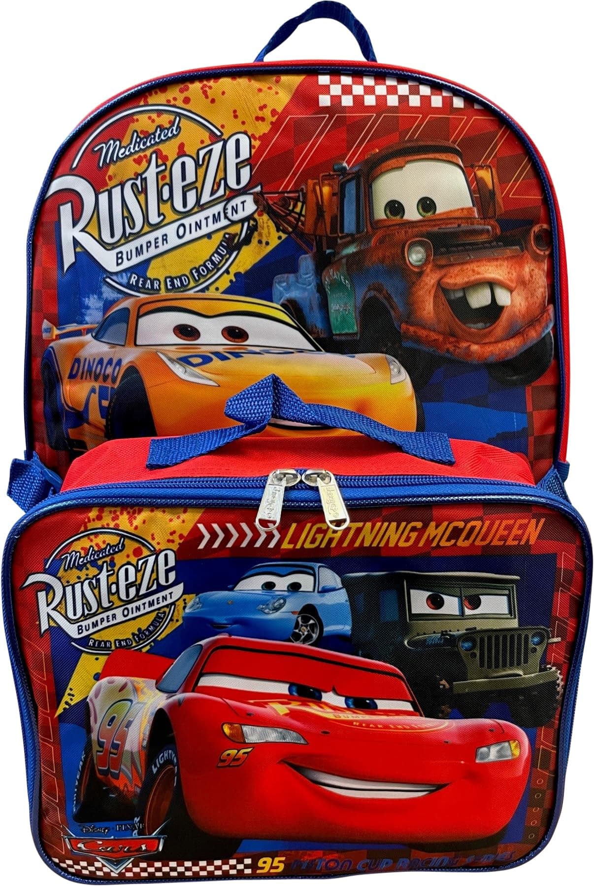 Ruz Group Kid's Licensed 16 Inch Backpack With Removable Lunch Box Set (Cars)