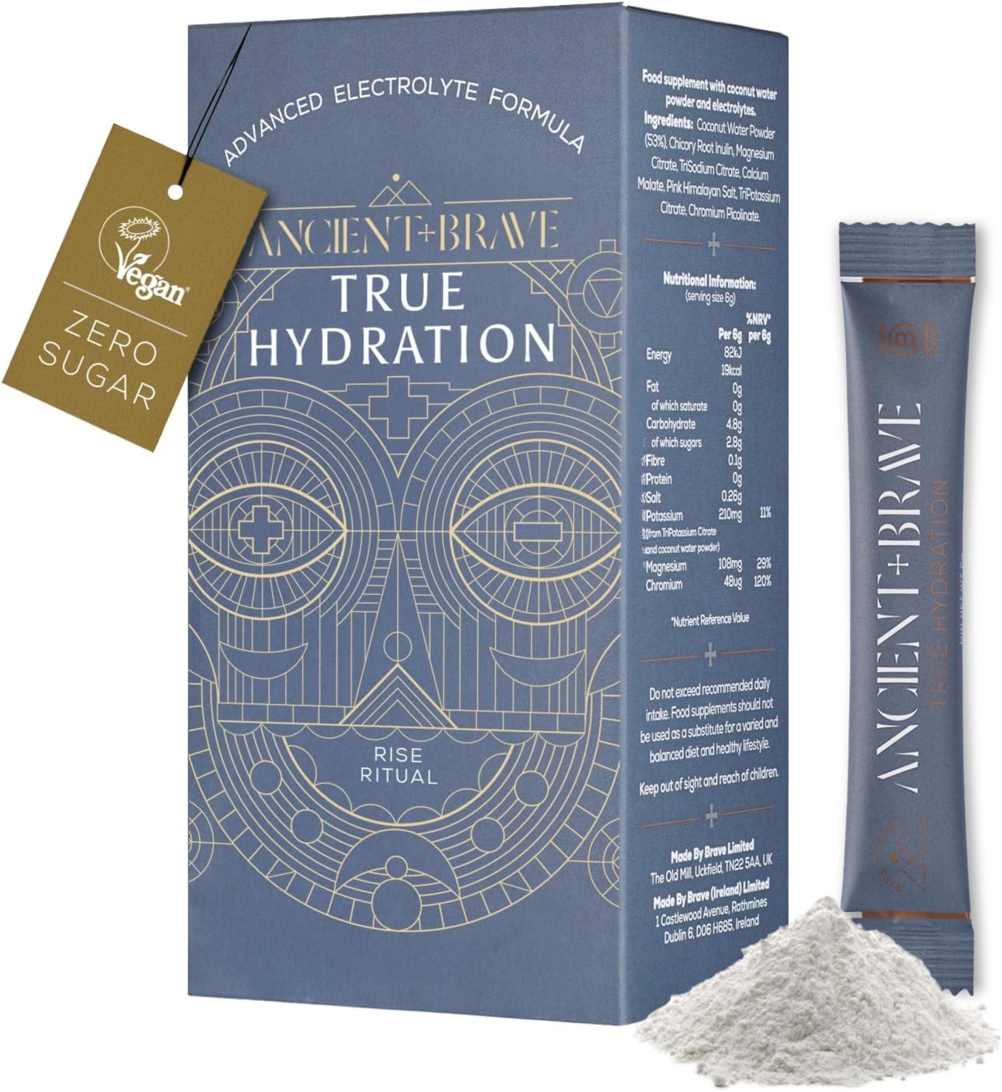 Ancient + Brave True Hydration - Electrolyte Powder 15 x 6g Sachets - Magnesium, Potassium, Chromium - Coconut Water Blend for Morning Replenishment, Post Workout Recovery - Vegan, Natural Flavor