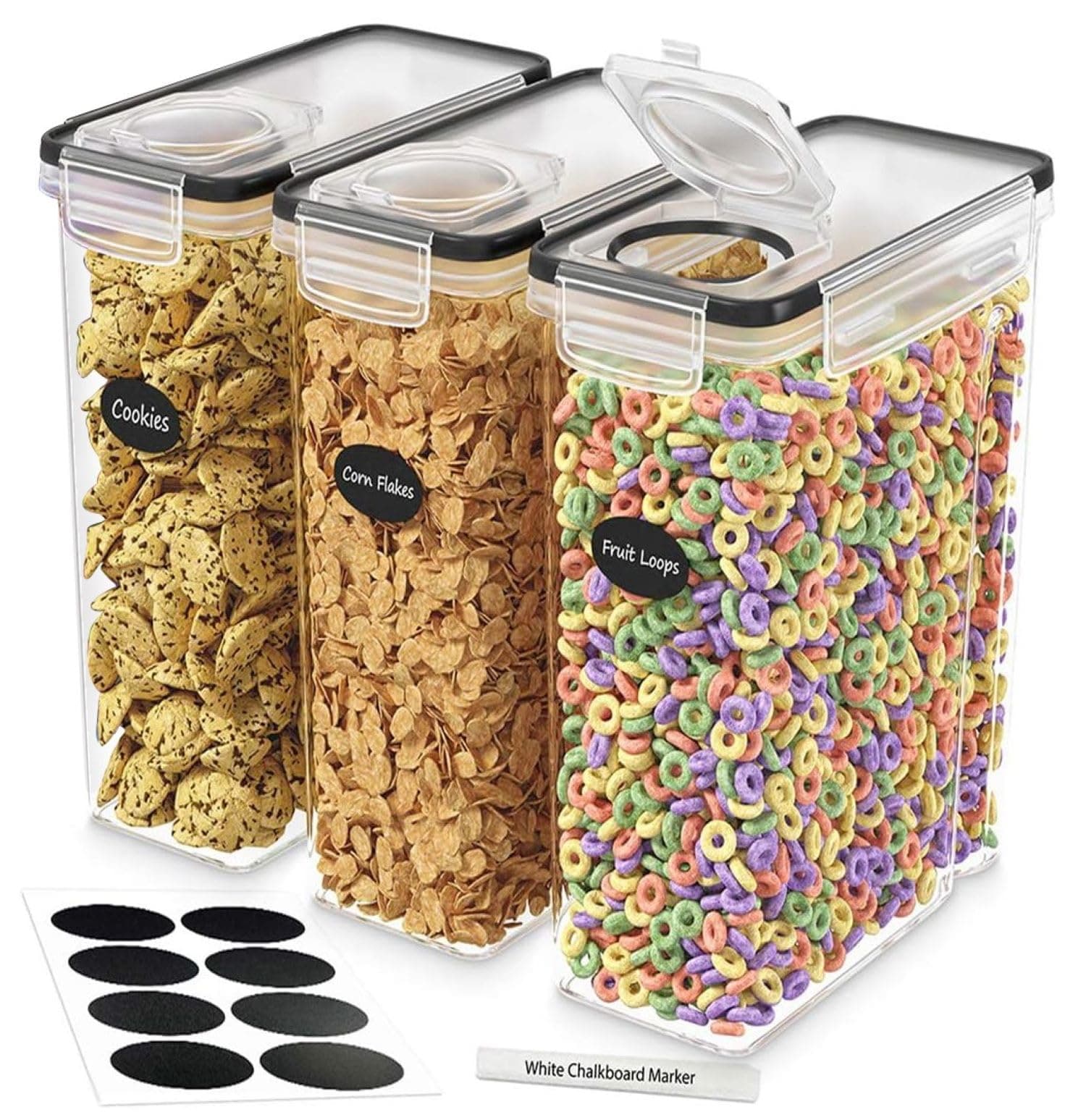Cereal Containers Storage 3 Pack 135 fl. oz Cereal Dispenser Countertop, Airtight Food Storage Containers for Pantry Organization and Storage, Bpa-free Cereal Storage Container with Marker & Labels