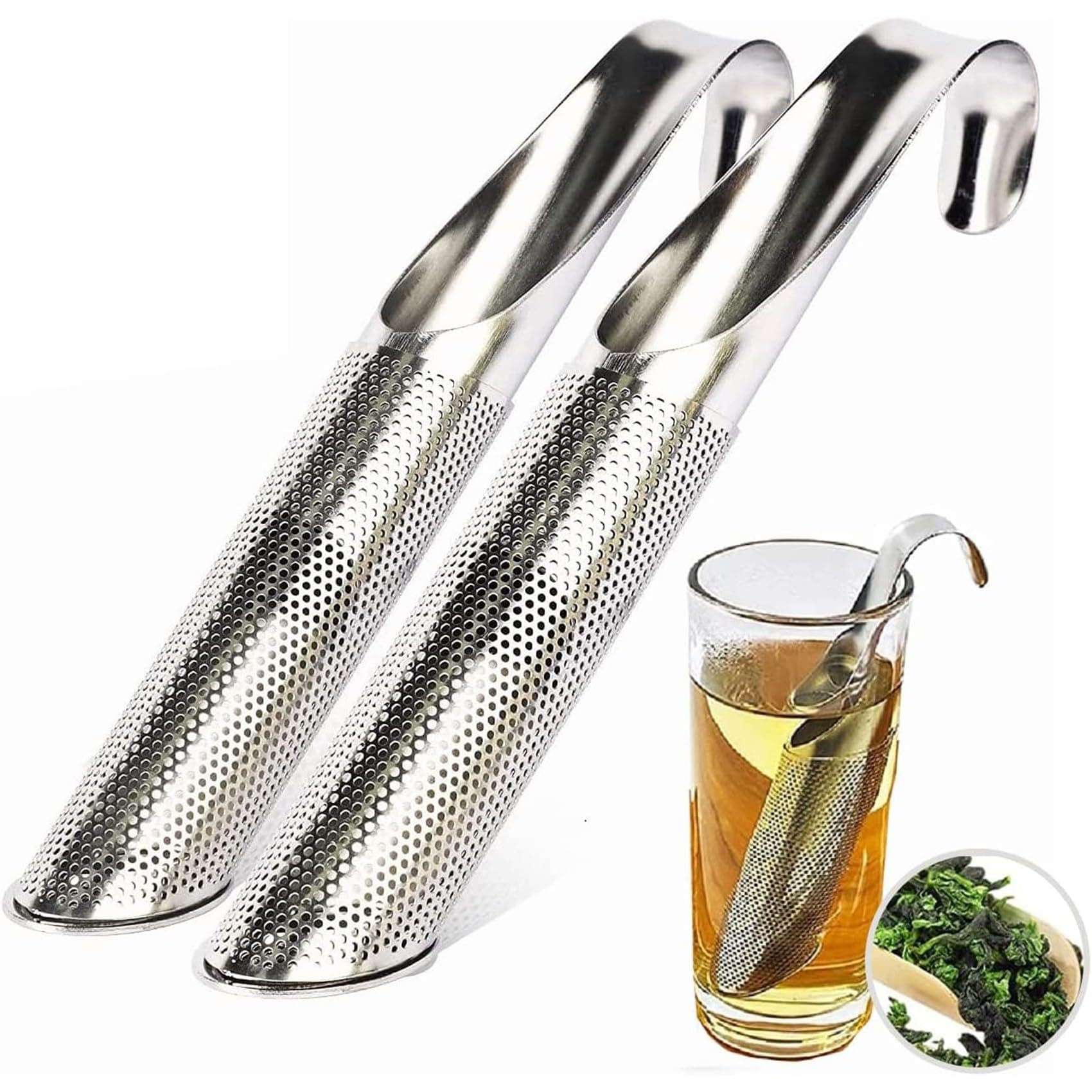 CyanCloud Tea Infuser, Stainless Steel Tea Infuser Stick Pipe Tea Infuser for Loose Tea Leaf, Tea Strainer Long-Handle Tea Filter Tea Infusers Pen with Hook, 2 Pack