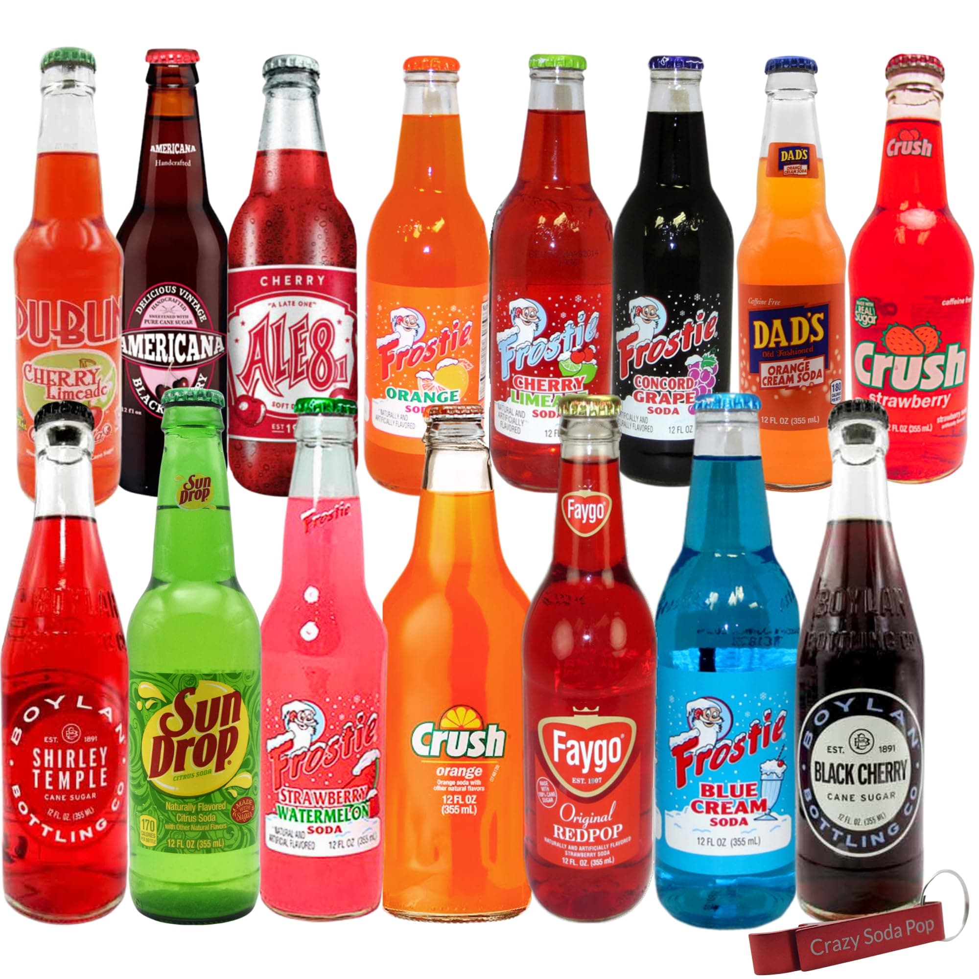 Fruit Soda Surprise Variety Sampler Pack | Premium Crafted Fruit Soda Variety Pack from Around USA | Includes Crazy Soda Pop Bottle Opener (12 Pack)