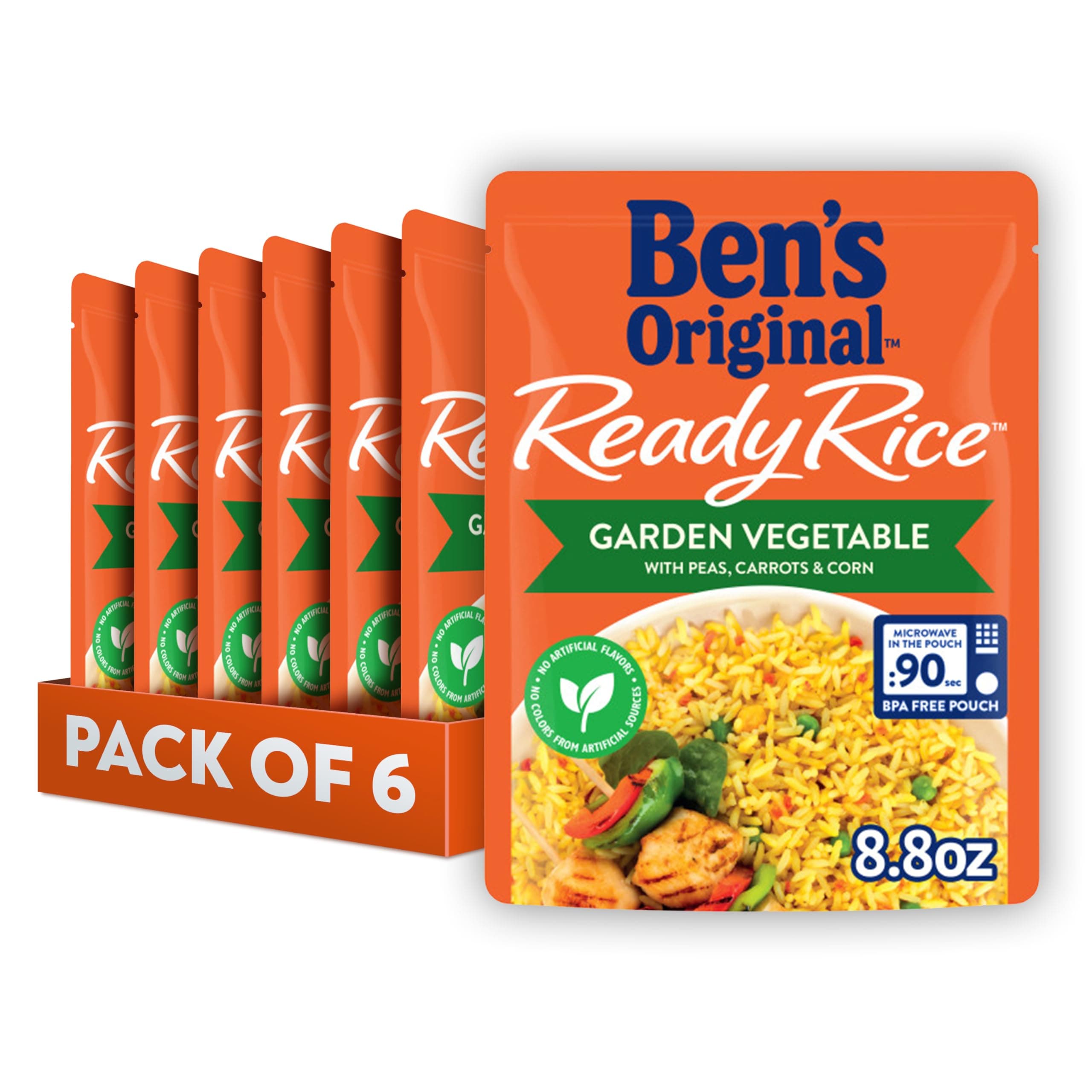 BEN'S ORIGINAL Ready Rice Garden Vegetable Flavored Rice, Easy Dinner Side, 8.8 OZ Pouch (Pack of 6)