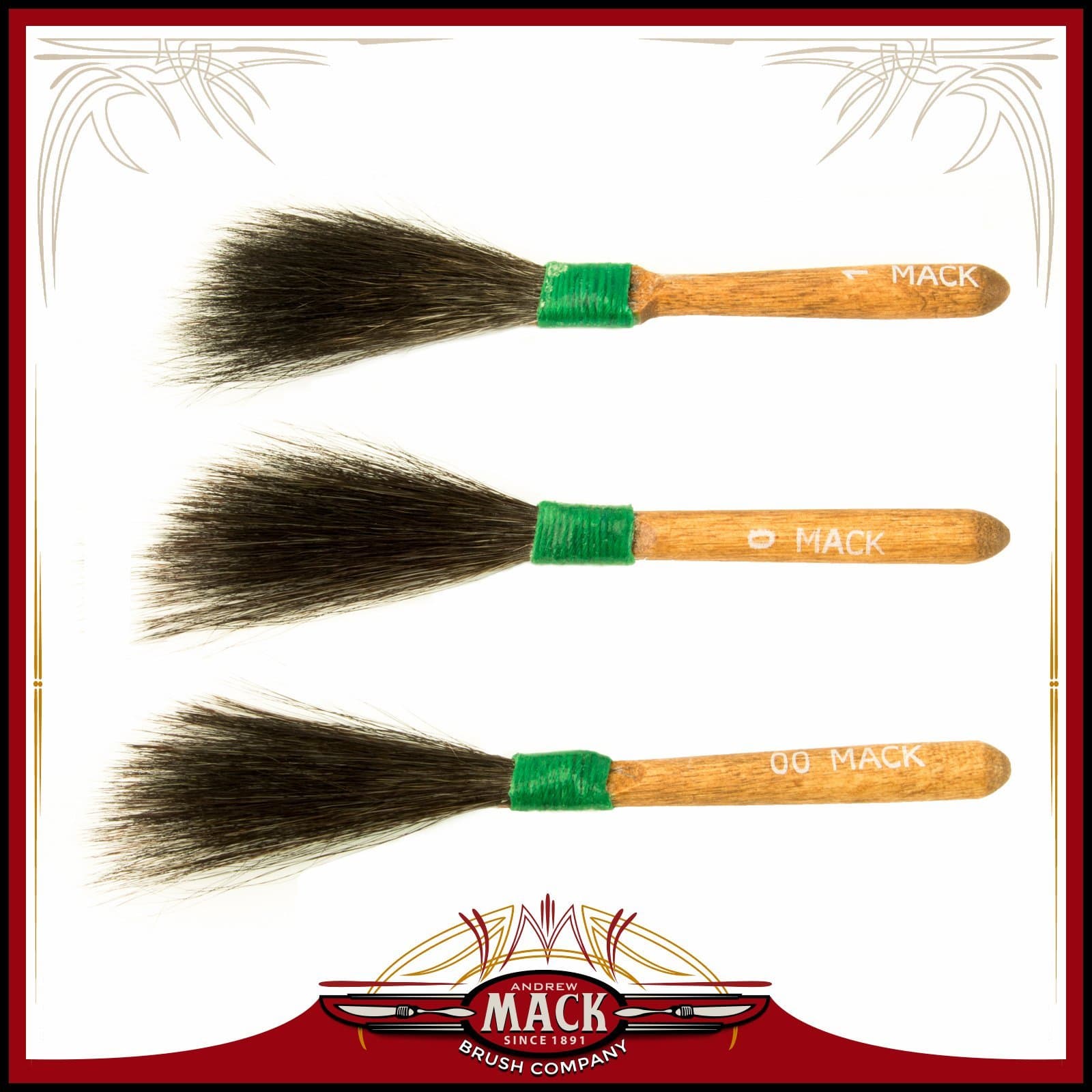 Mack 20 Series Squirrel Hair Sword Striper Pinstriping Brushes: Set of 3 Brushes