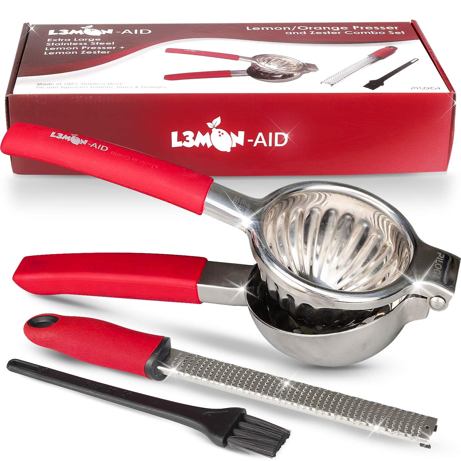 Orange and Lemon Juicer Set,Manual Fruit Cheese Squeezer, Grater and Citrus Zester with Silicone Handle | Professional Stainless Steel Kitchen Essentials | Heavy-duty Juice and Pulp Extractor