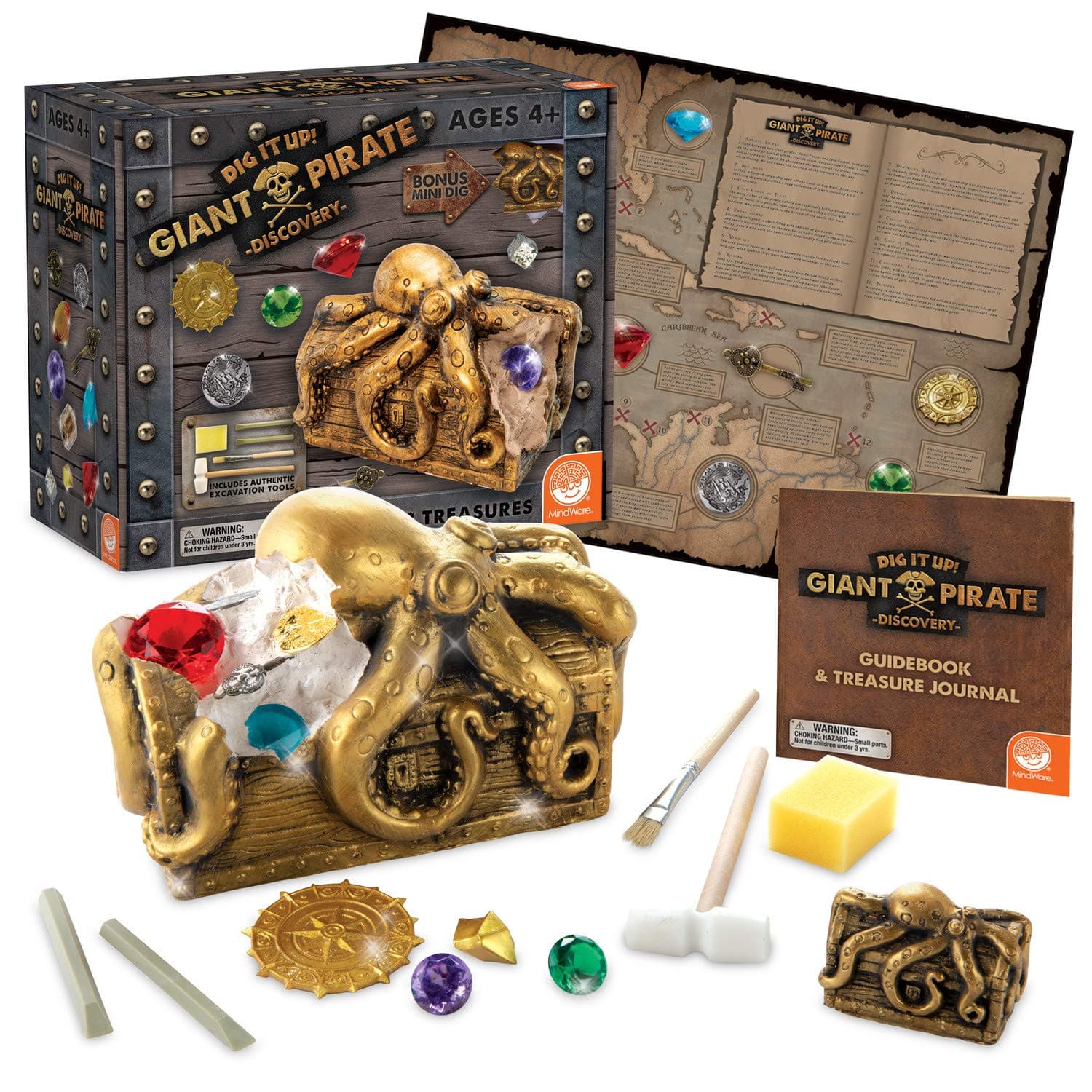MindWare Dig It Up Discoveries Pirate: Giant Discovery Project for Kids – Dig up 13 Inspiring Charms – Includes a Bonus dig, 2 chisels and 1 Poster Filled with Pirate Facts and lore