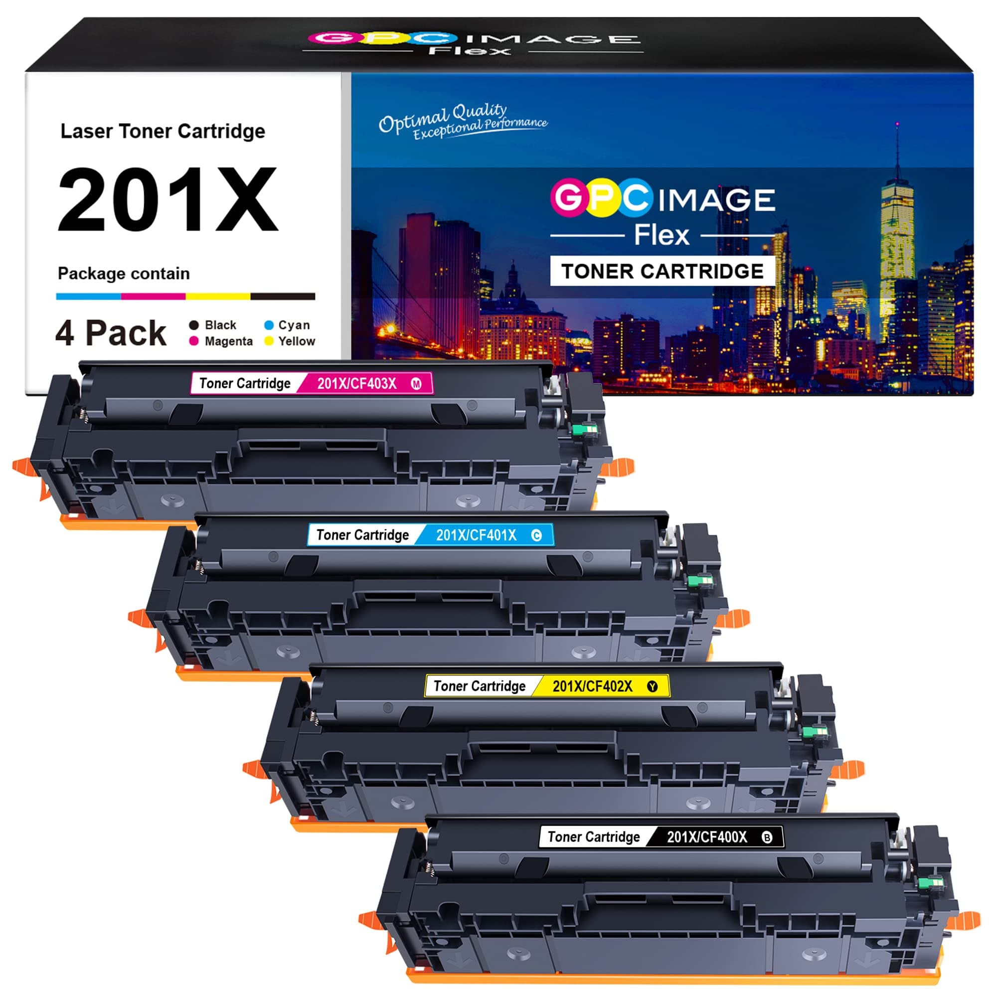 GPC ImageFlex Toner Cartridges Replacement for HP 201X 201A CF400X CF400A Compatible with Color LaserJet Pro M252n M277n MFP M252dw M277dw M274n M277c6 (Black Cyan Magenta Yellow, 4-Pack)