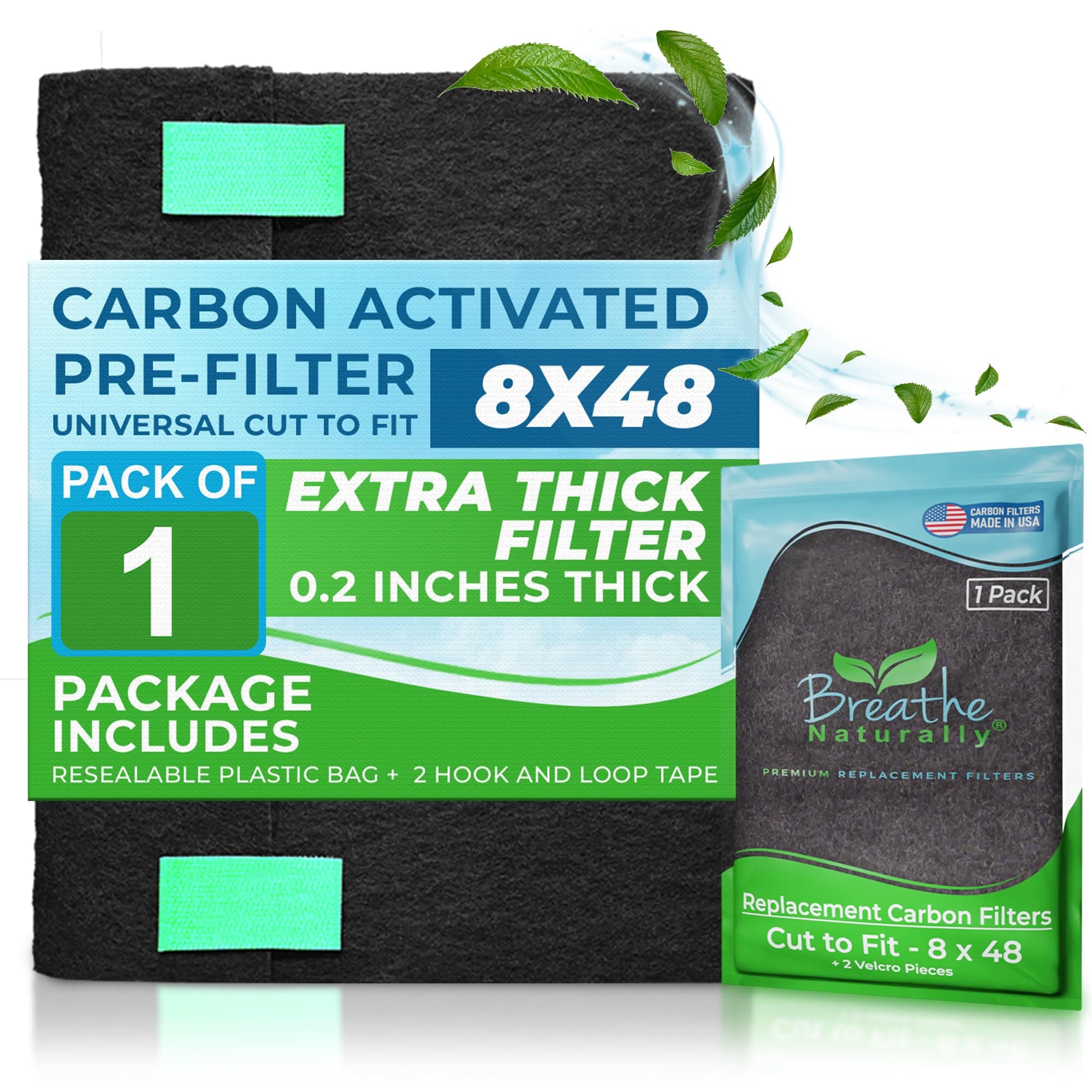 Breathe Naturally Universal 8x48 Cut-to-Fit Activated Carbon Filter (1 Pack) Charcoal Air Filter Sheet for Air Purifiers