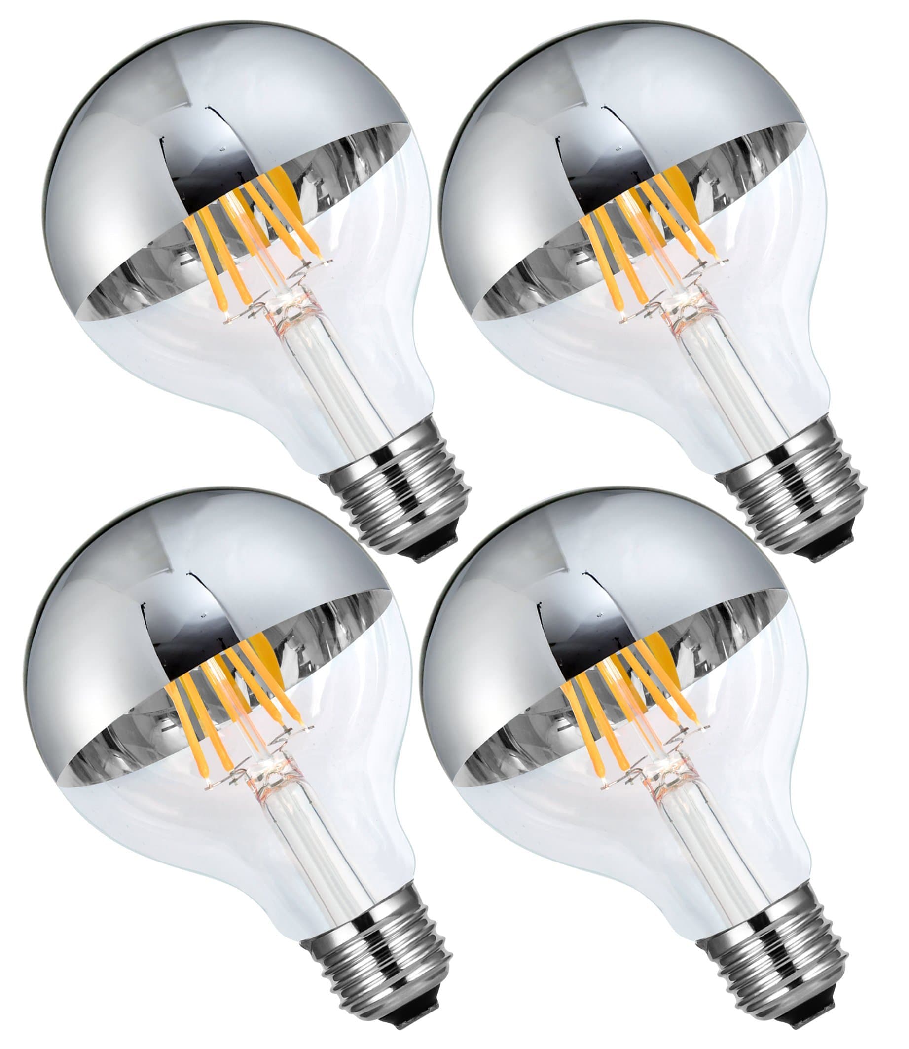 CanYa 4W Edison LED Filament Light Bulb with 2700K E26 Base Lamp Half Chrome Silver Shape Bulb G95 Globe Shape 360 Degrees Beam Angle for living room 4 Pack