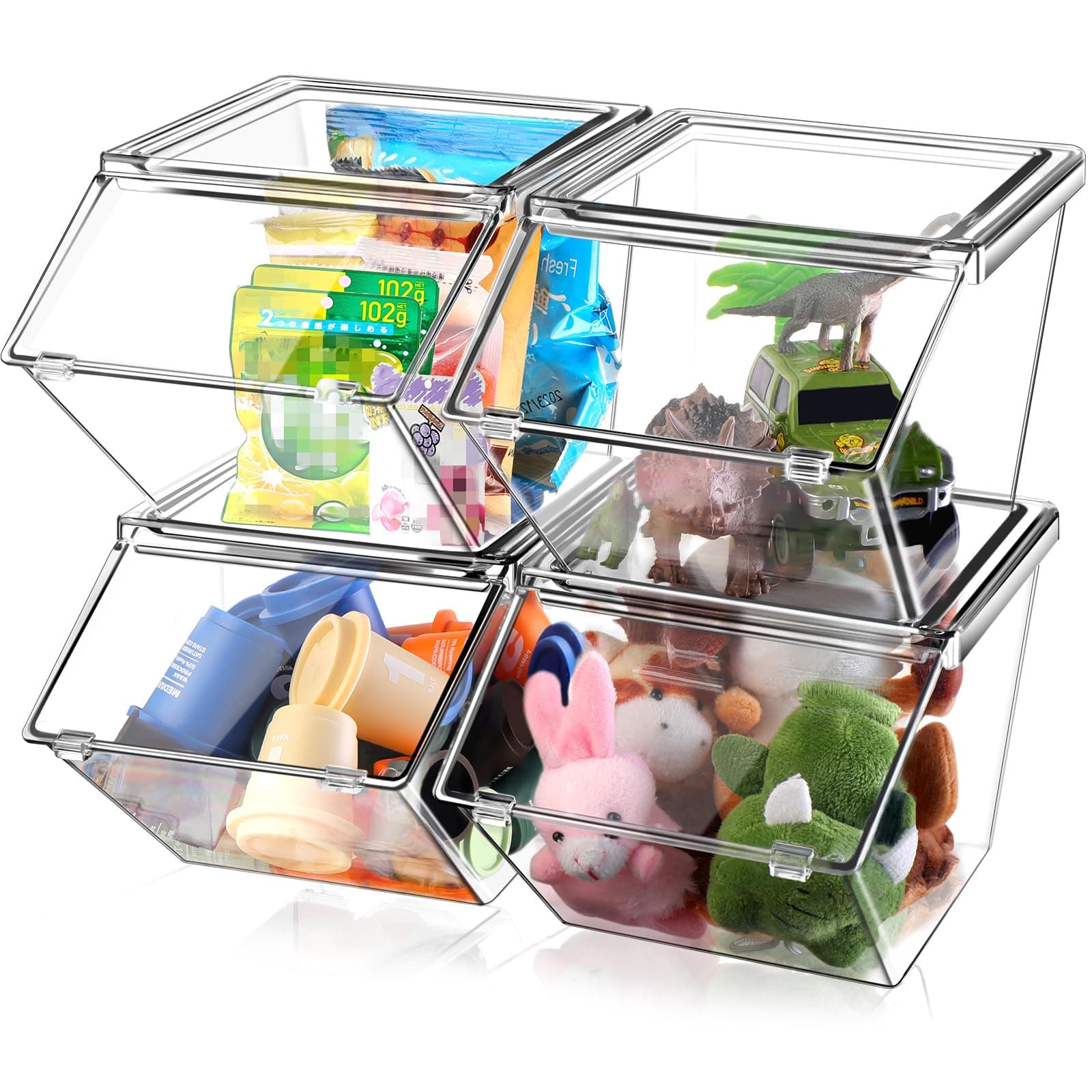 Yerliker 4 Pcs Clear Plastic Storage Bins with Lids Large Stackable Pantry Storage Organizer Bins Kitchen Organization Cabinet Organizers Ideal Containers for Fridge, Kitchen, Cabinets, Bathroom