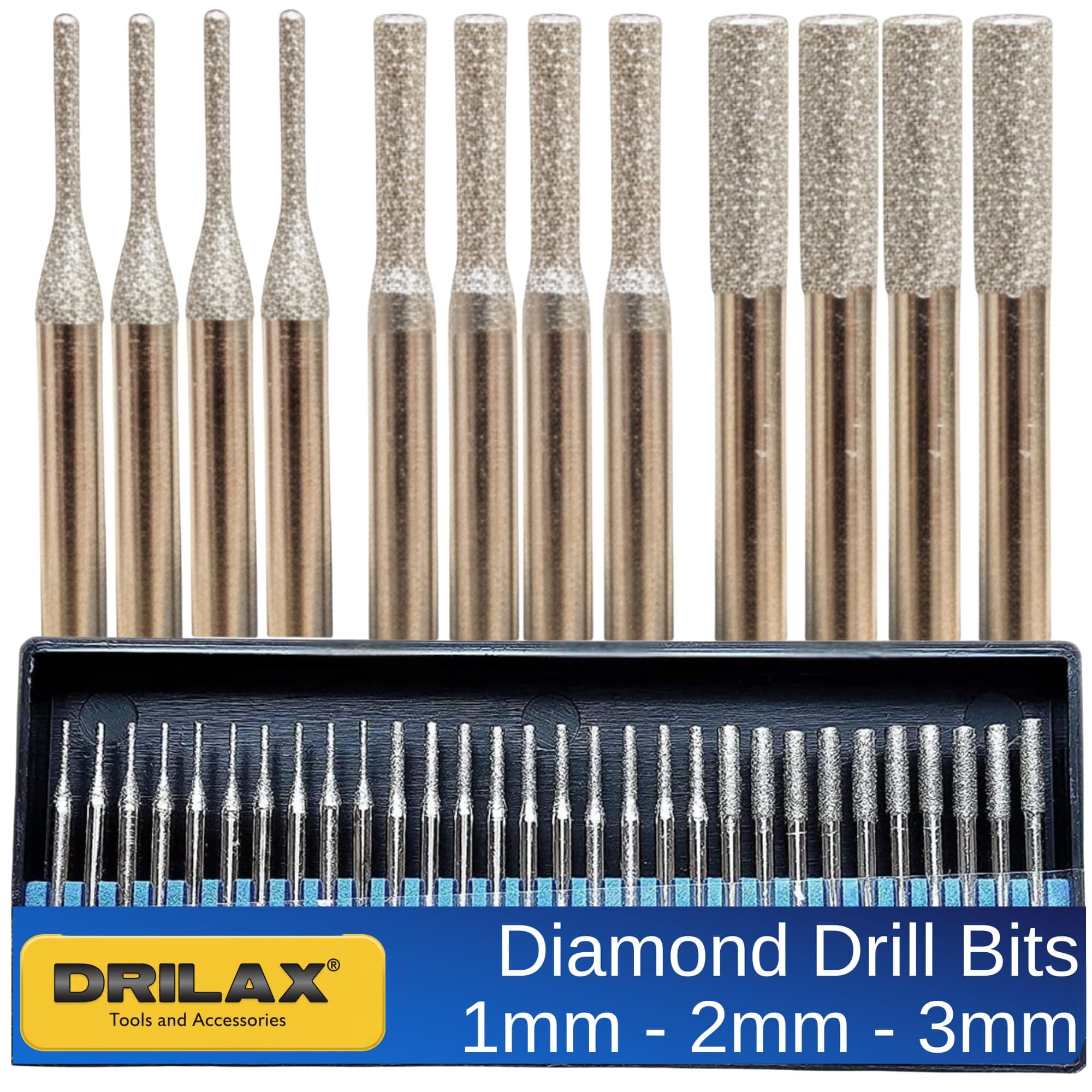 Diamond Drill Bits 1mm 2mm 3mm Set 30 pcs Jewelry Beach Sea Glass Shells Gem Stones Lapidary Standard Shank Compatible with Dremel Diamond Drill Bits for Glass