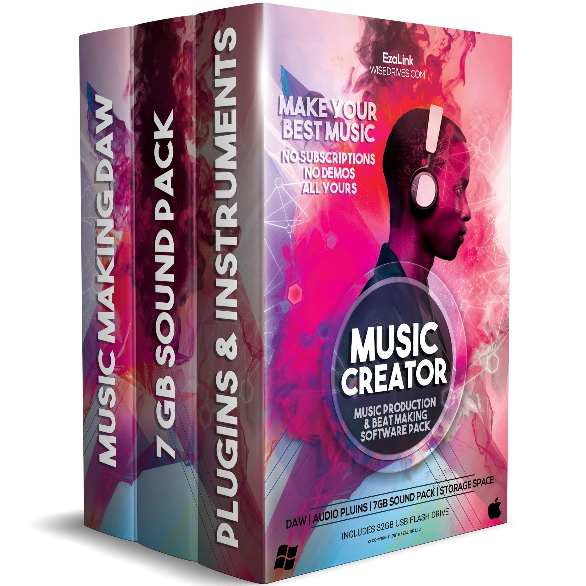 Music Editing Software for Recording Production Mixing & Beat Making Bundle - DAW, Audio Plugins, 7Gb Sound Pack on 32Gb USB (Windows PC & Mac)